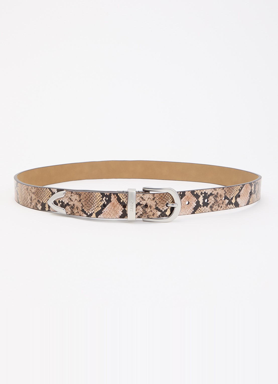 Obey Riem van leer met slangenprint - voorkant 2 beige