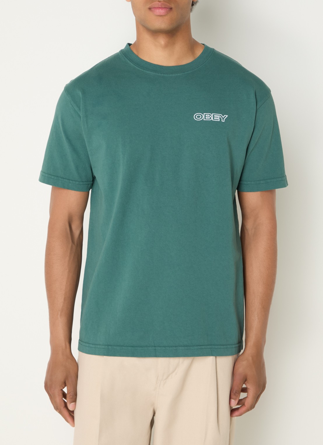 Obey Ripple T-shirt met logo- en backprint - achterkant 3 groen