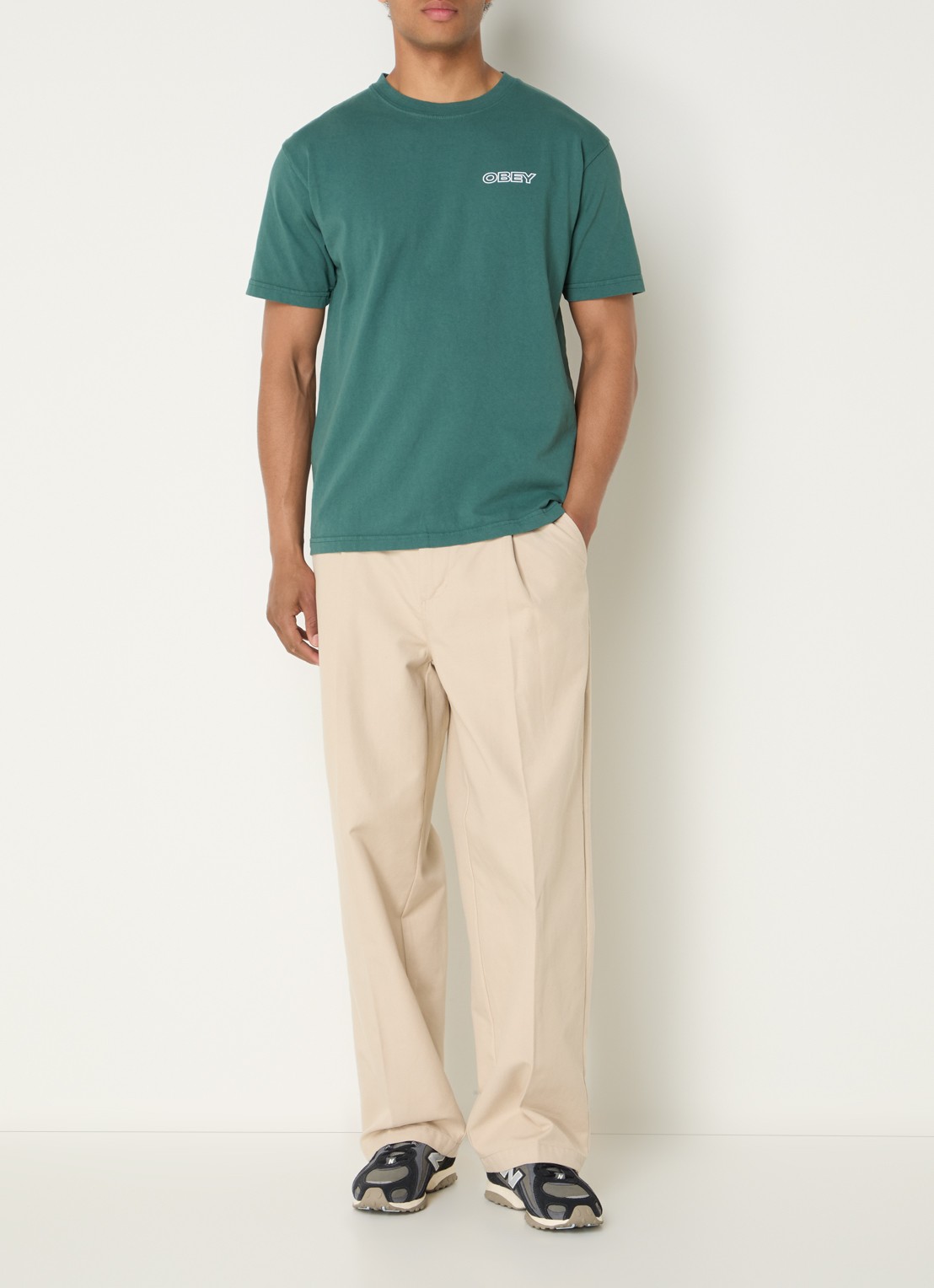 Obey Ripple T-shirt met logo- en backprint - voorkant 2 groen