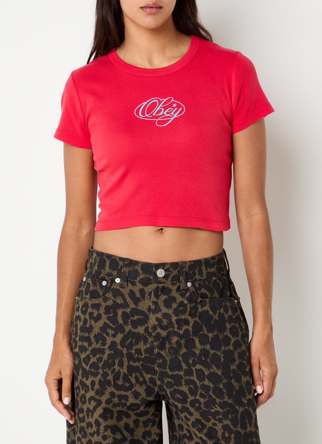 Obey Scripty T-shirt met logo - detail rood