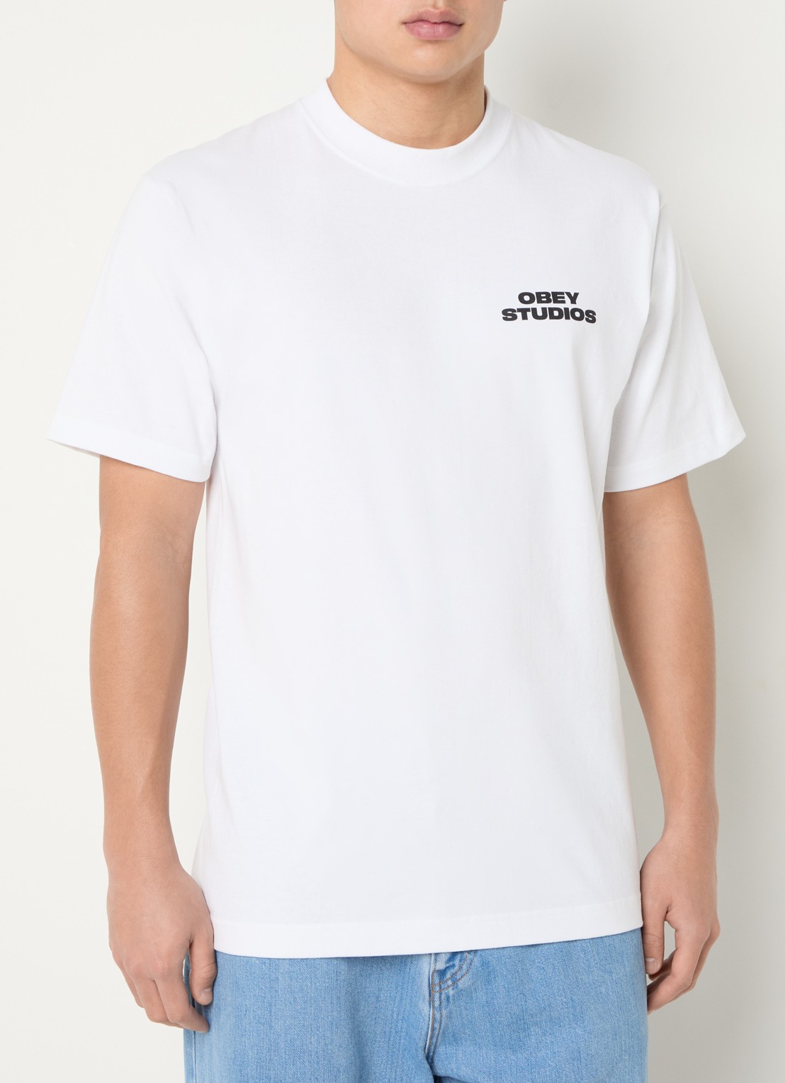 Obey Sky Face T-shirt met logo- en backprint - achterkant wit