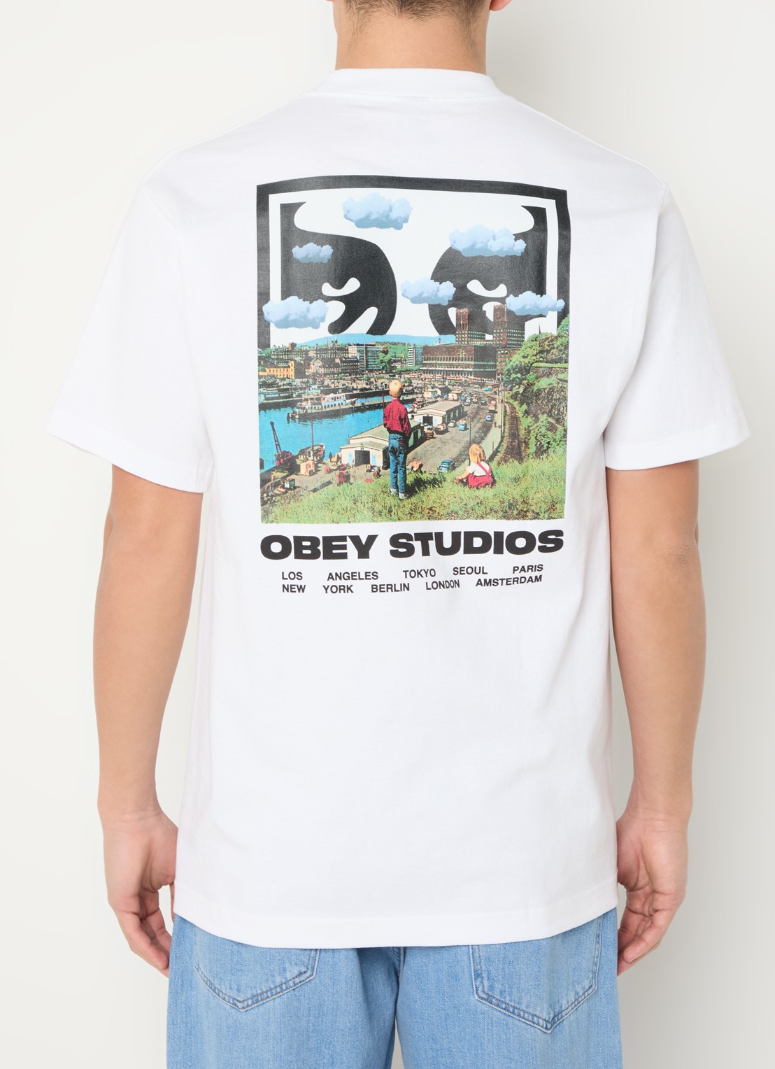 Obey Sky Face T-shirt met logo- en backprint - detail 2 wit