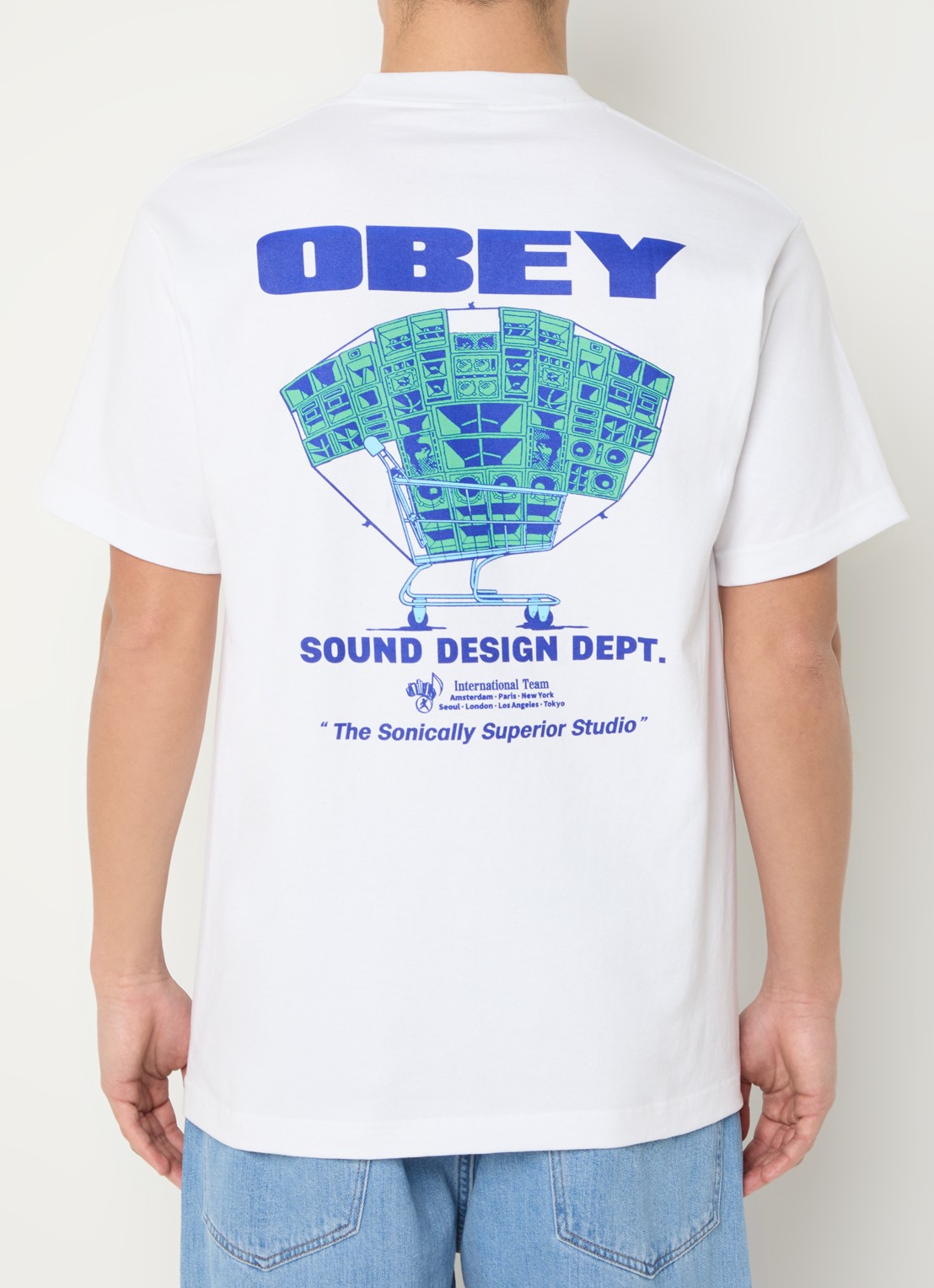 Obey Sound Design T-shirt met logo- en backprint - detail wit