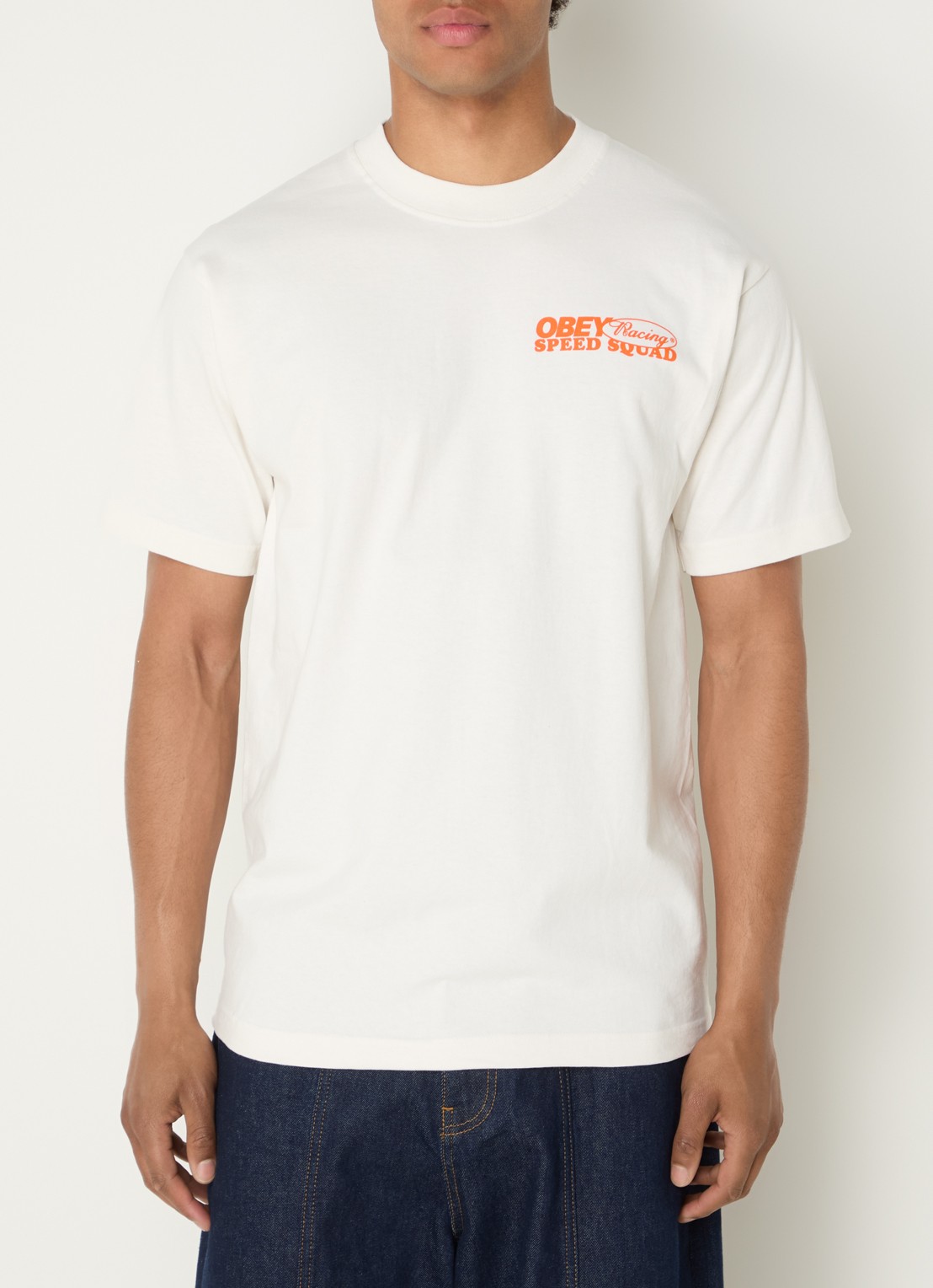 Obey Speed Squad T-shirt met logo- en backprint - achterkant gebroken wit