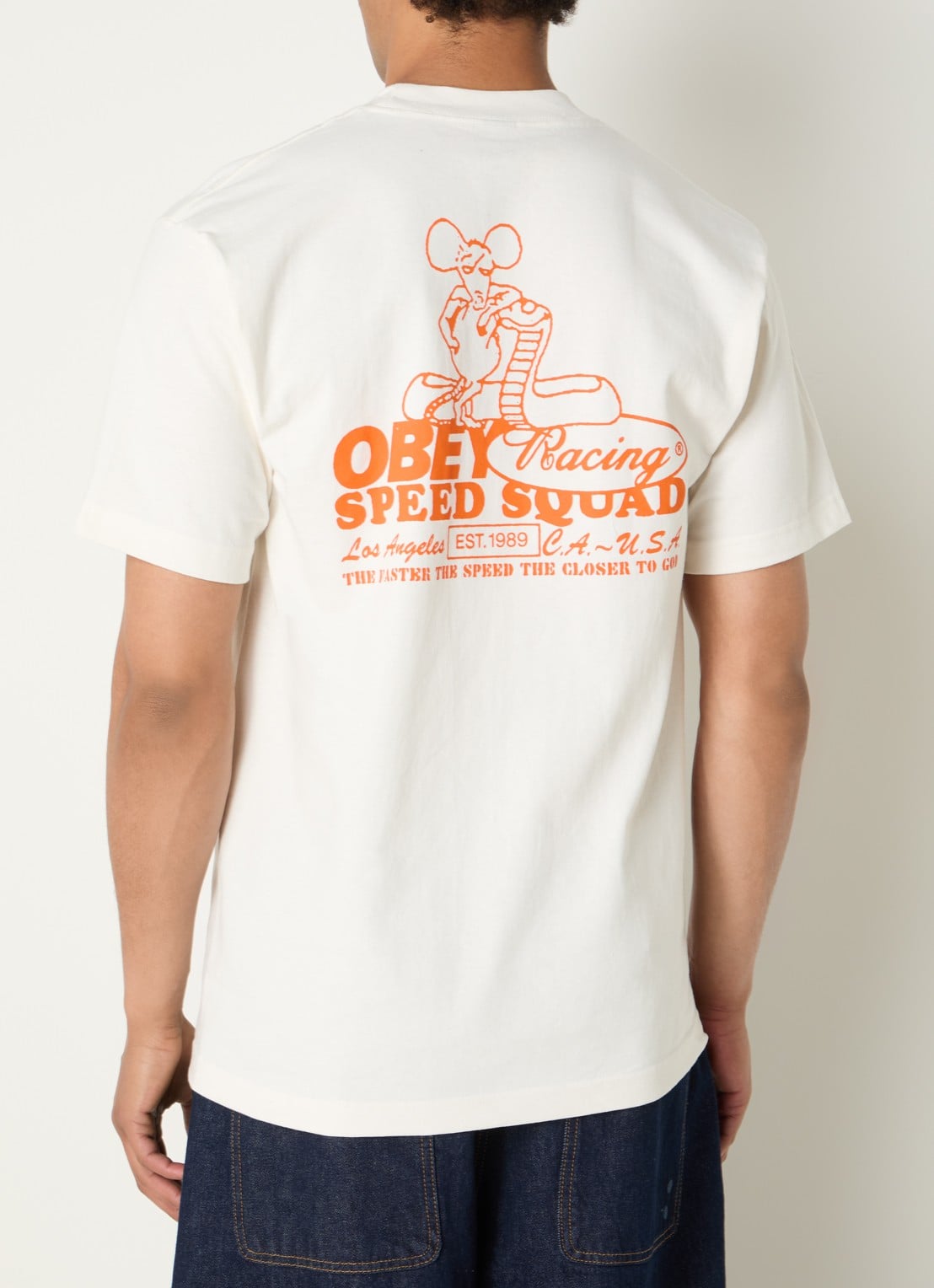 Obey Speed Squad T-shirt met logo- en backprint - detail 4 gebroken wit