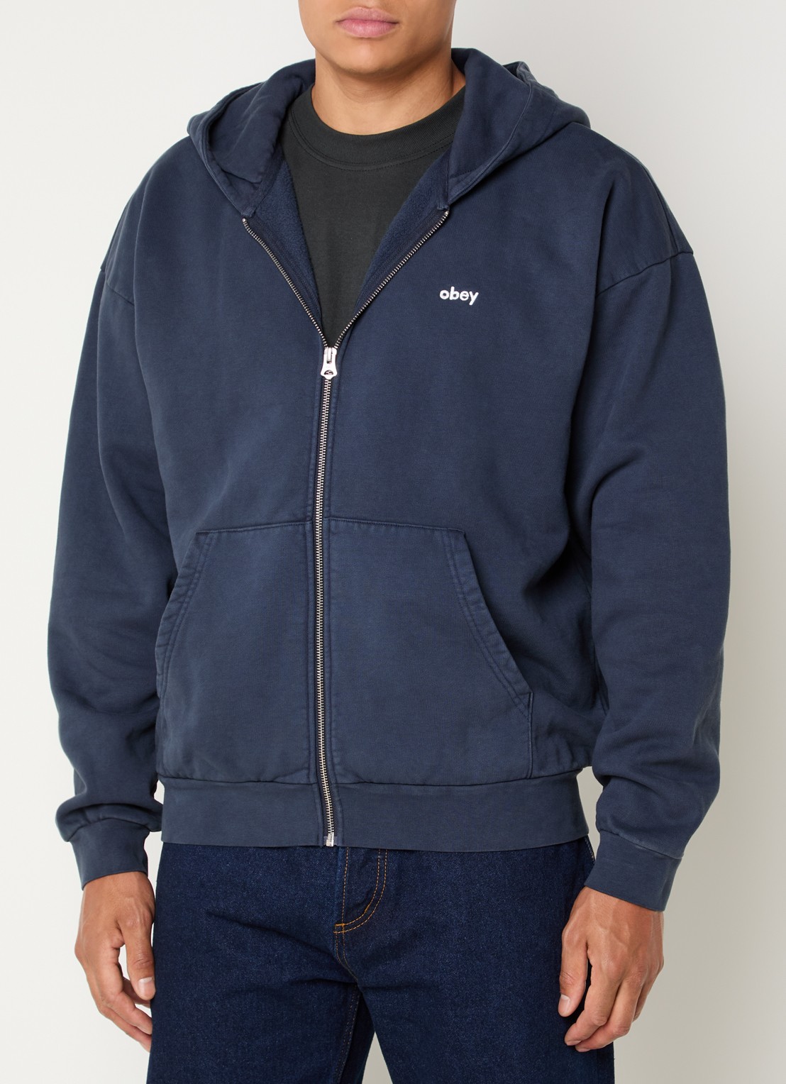 Obey Sweatvest met logo en steekzakken - detail 2 donkerblauw