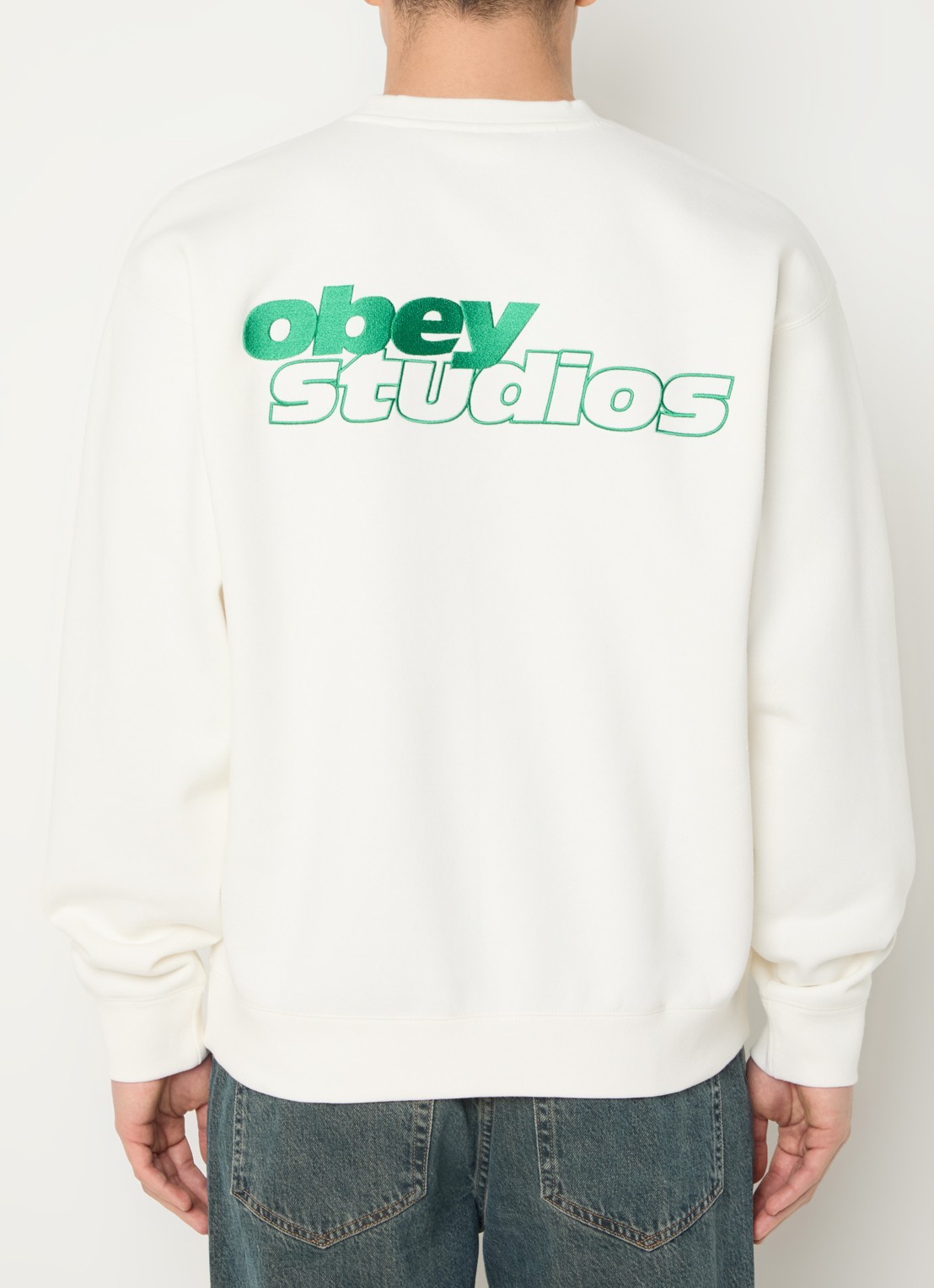 Obey Tonic sweater met logoborduring - detail 2 gebroken wit