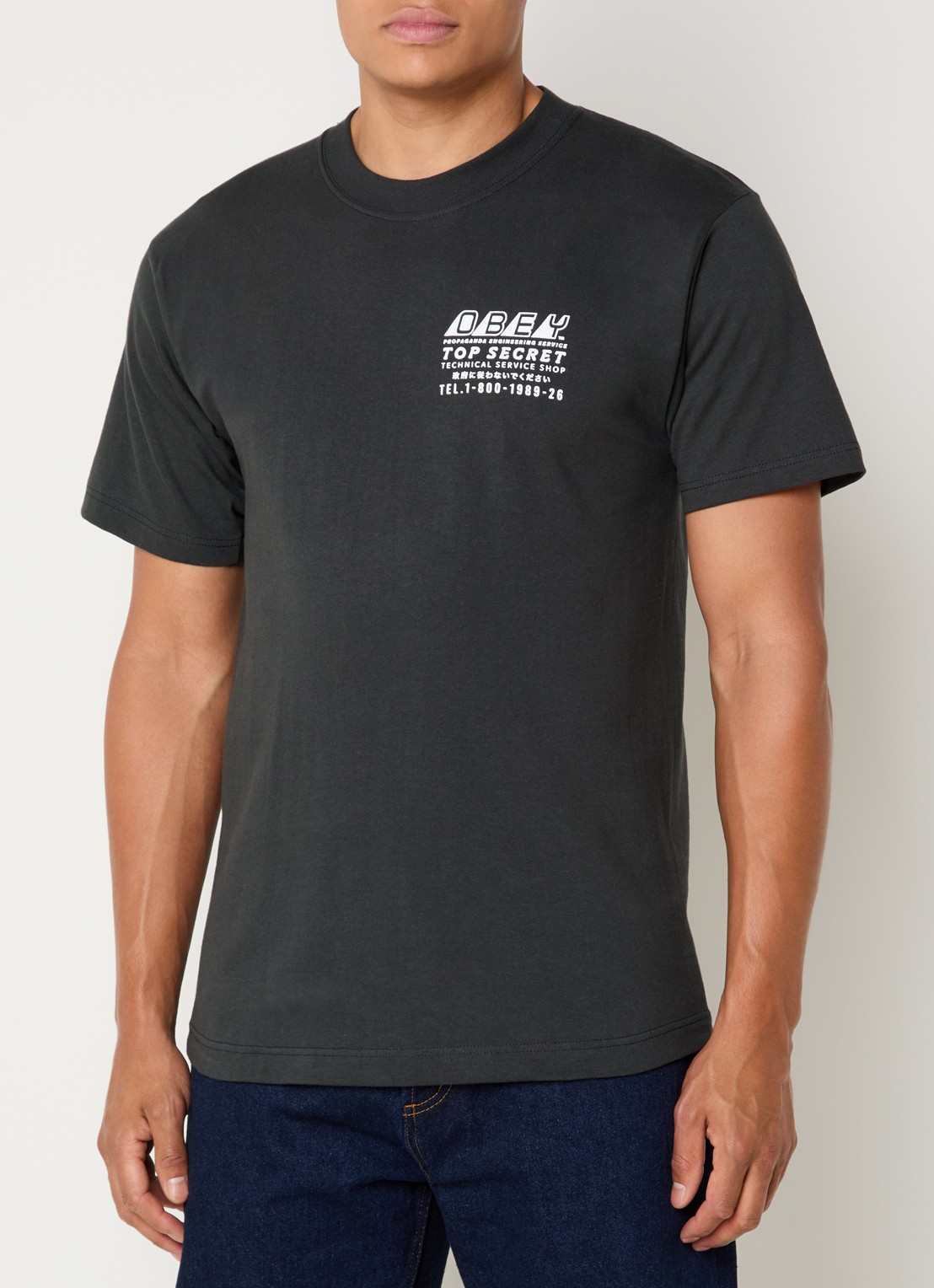 Obey Top Secret T-shirt met front- en backprint - achterkant 4 antraciet