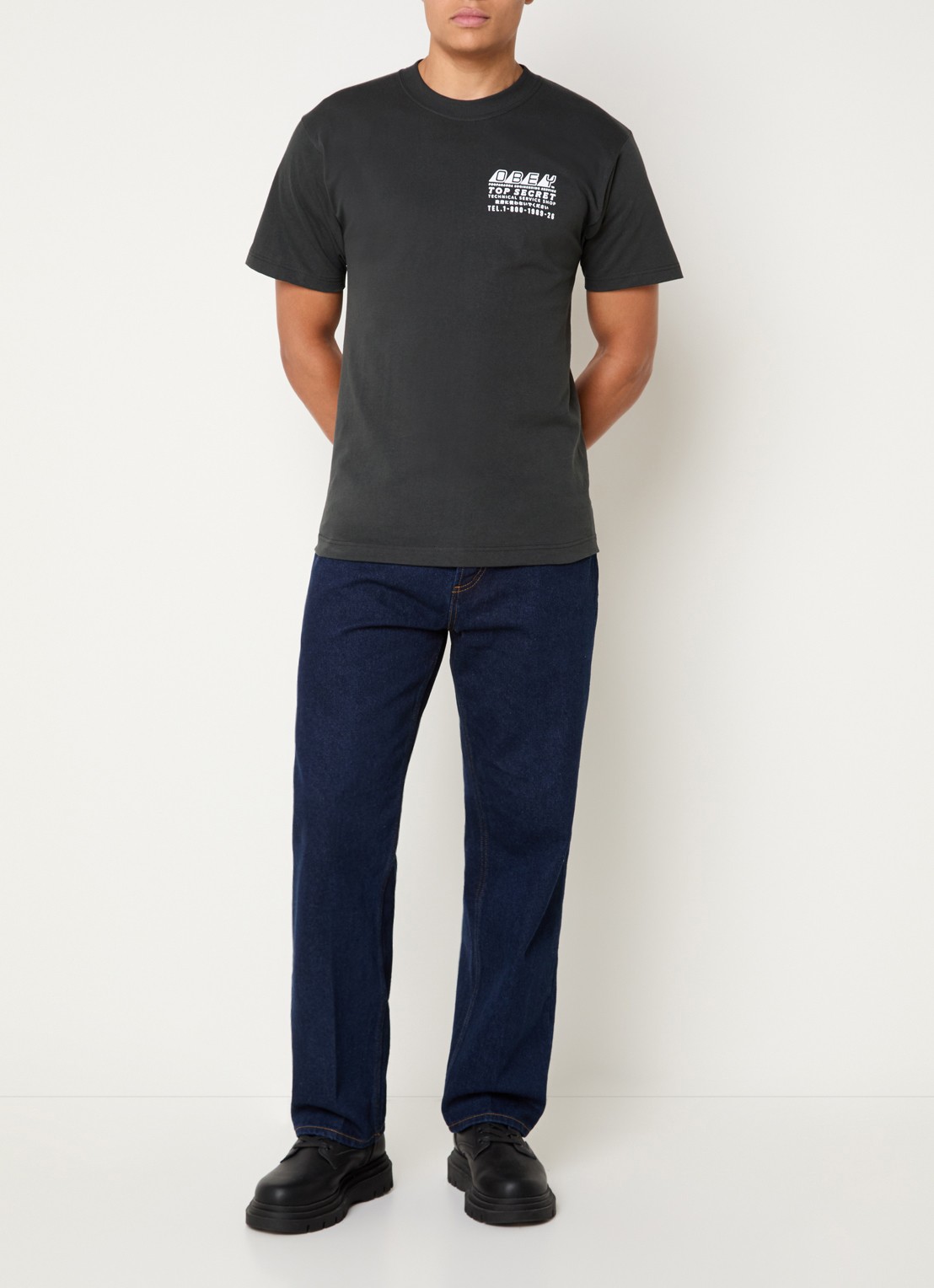 Obey Top Secret T-shirt met front- en backprint - voorkant 3 antraciet