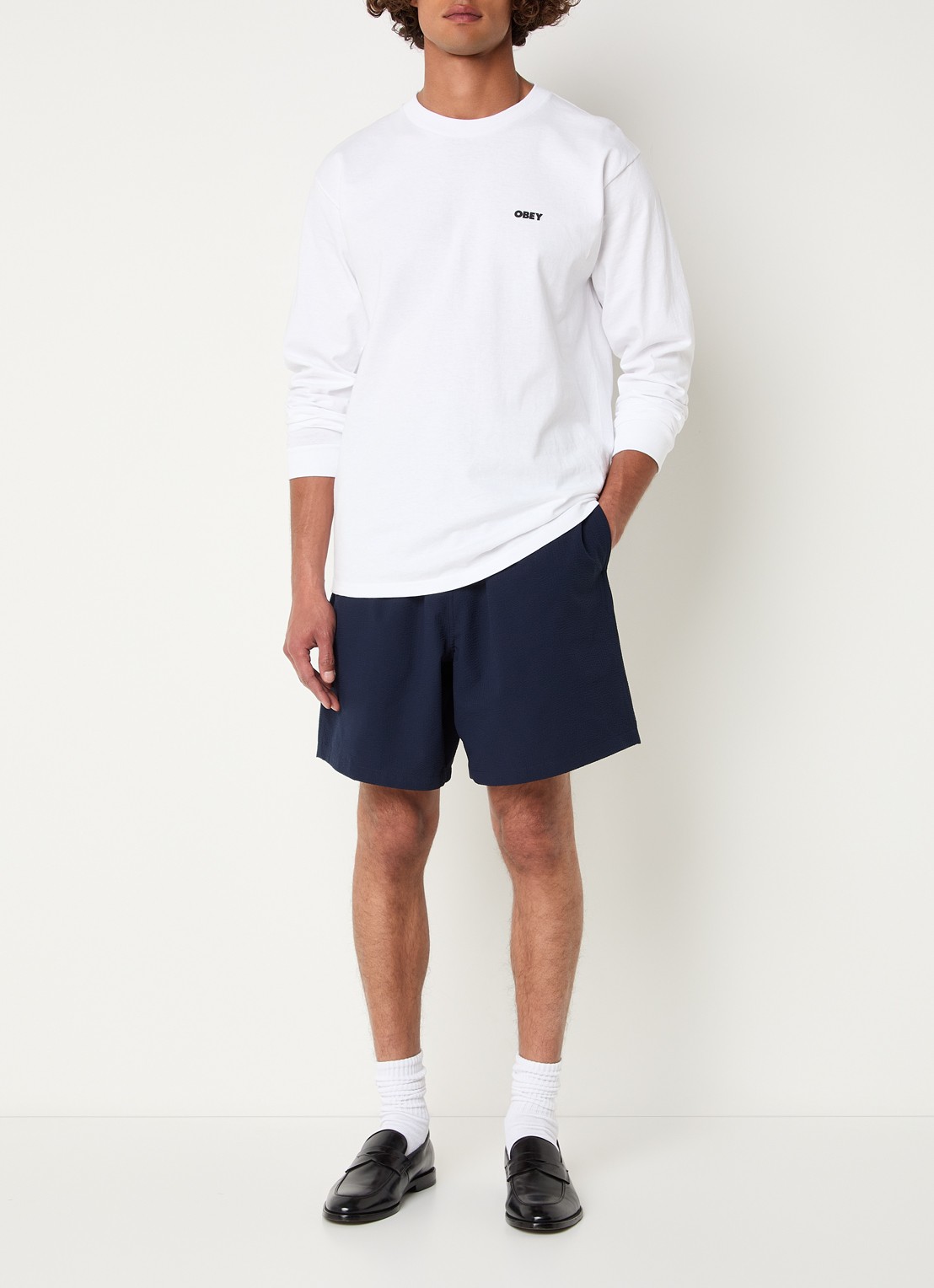 Obey Tropez straight fit korte broek met steekzakken - voorkant 2 donkerblauw