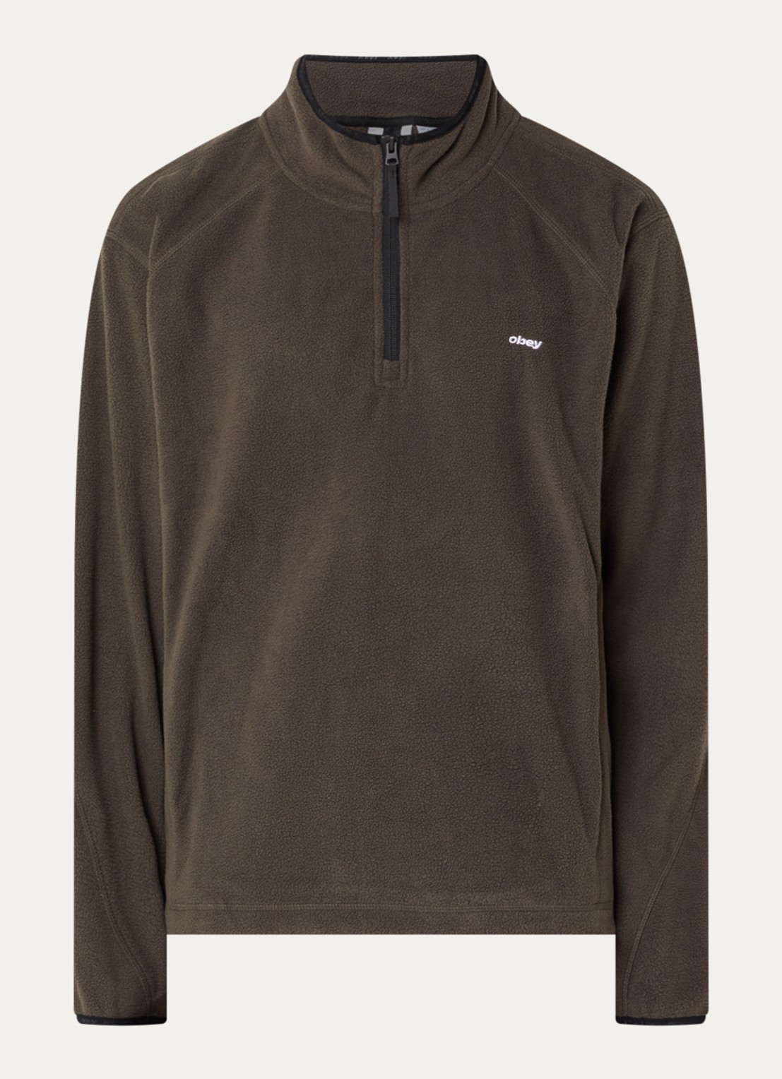 Obey Vetta pullover van fleece met halve rits - voorkant 2 olijfgroen