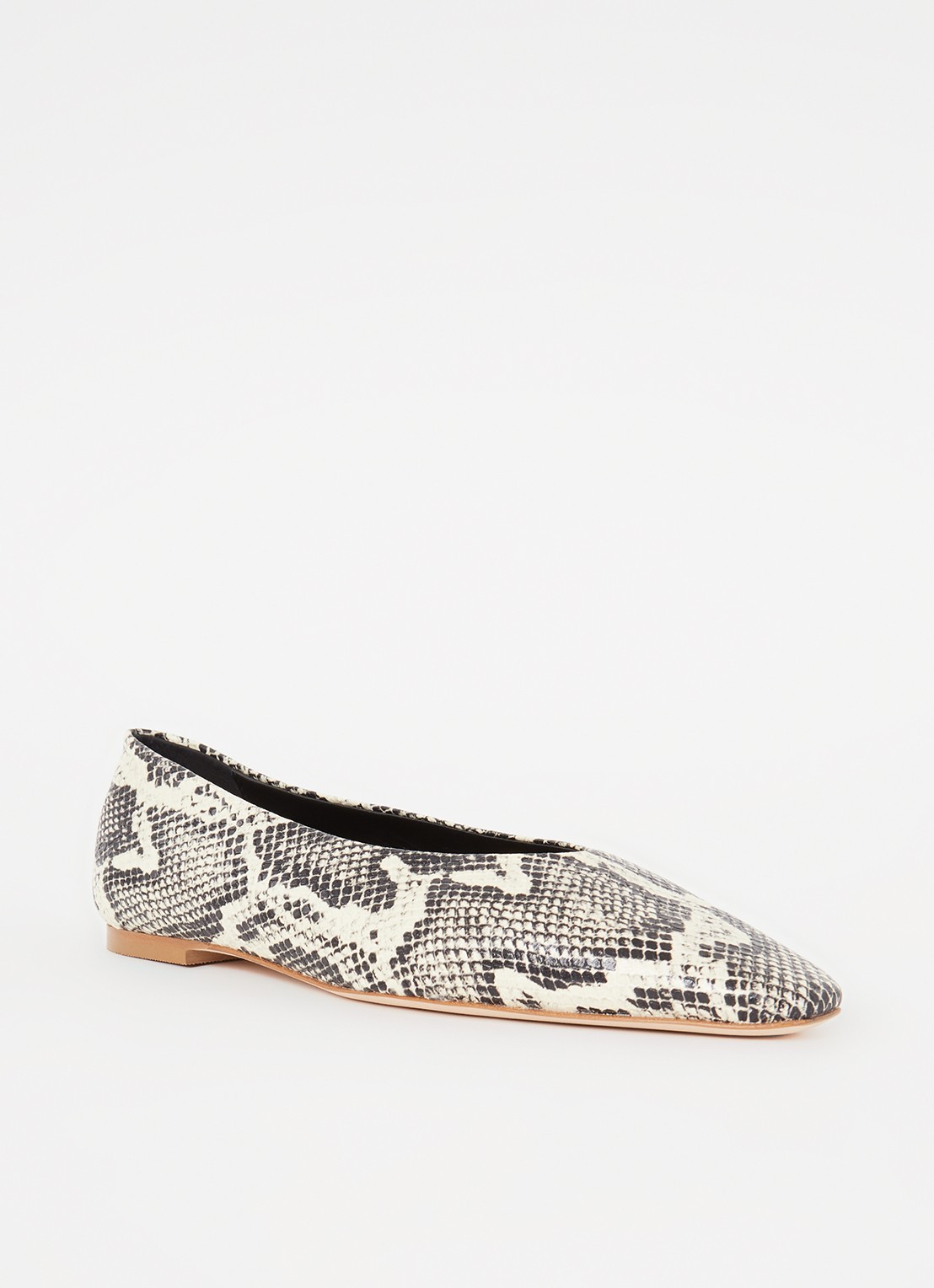Odare Bilboa ballerina van leer met slangenprint - voorkant gebroken wit