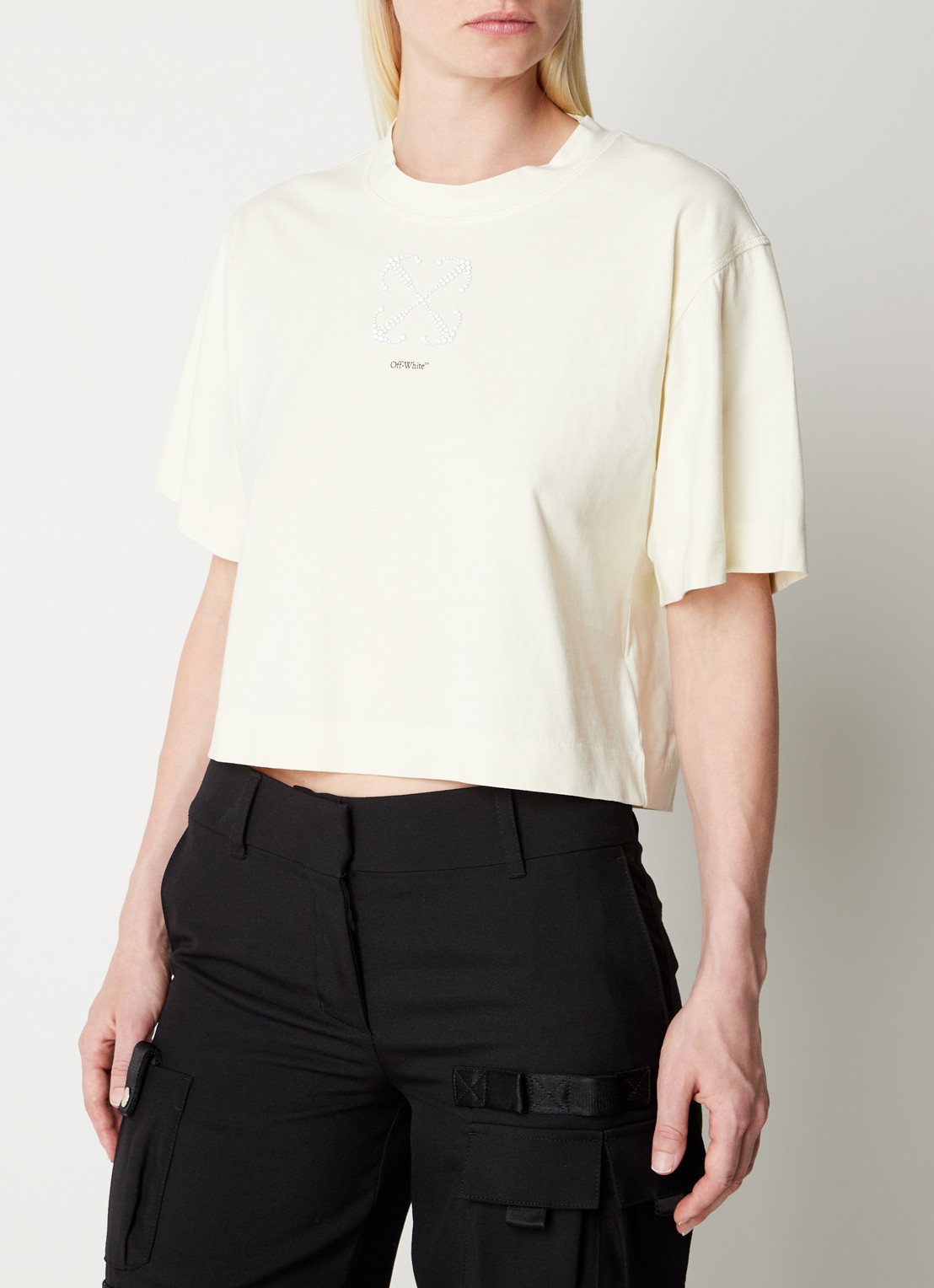 Off-White Arrow cropped T-shirt met logo - detail 2 ivoor