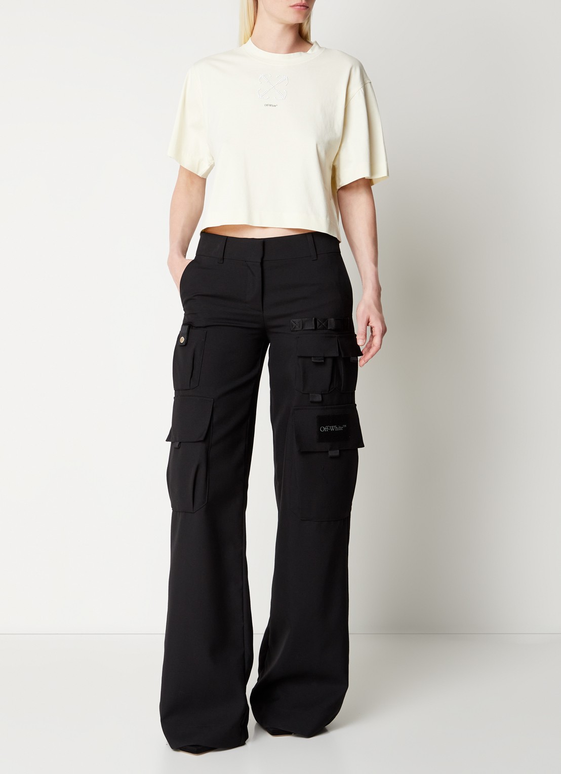Off-White Arrow cropped T-shirt met logo - voorkant 5 ivoor