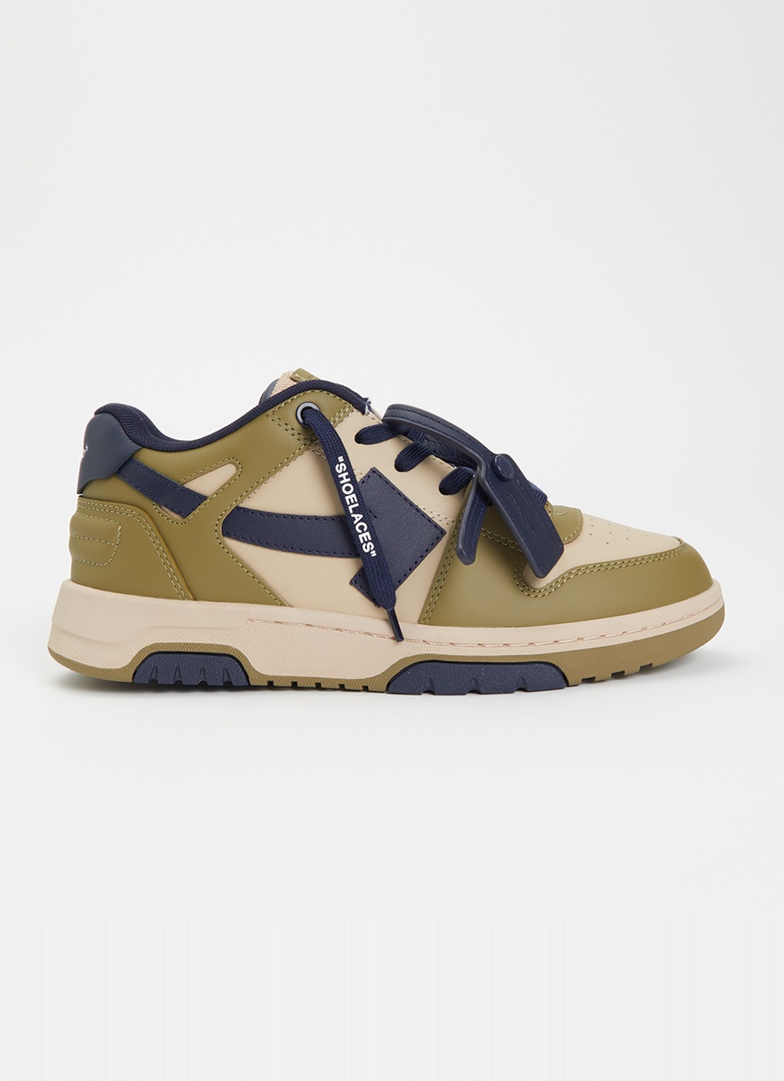 Off-White B-Out Of Office sneaker van leer  - voorkant legergroen