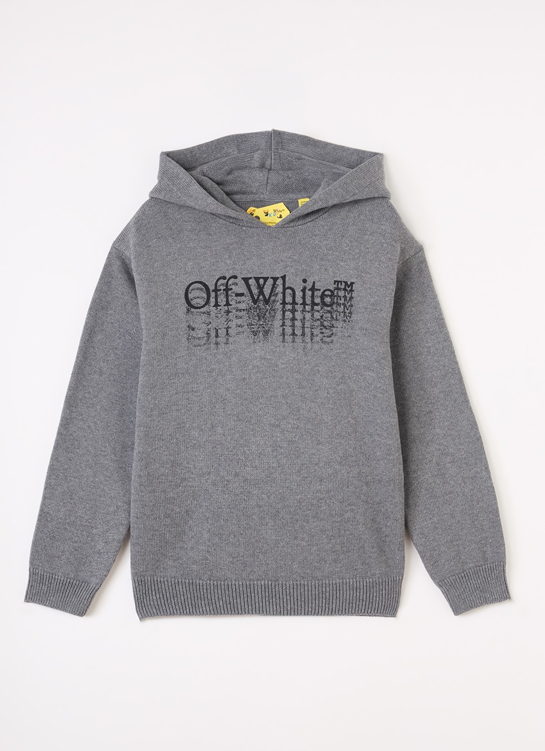 Off-White Big Bookish Stamp fijngebreide trui met capuchon en ingebreid logo - voorkant donkergrijs