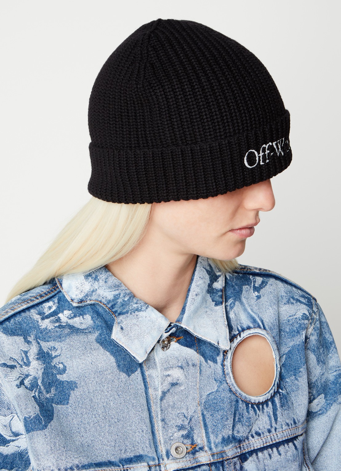 Off-White Bookish Classic muts van scheerwol met logoborduring - voorkant 2 zwart