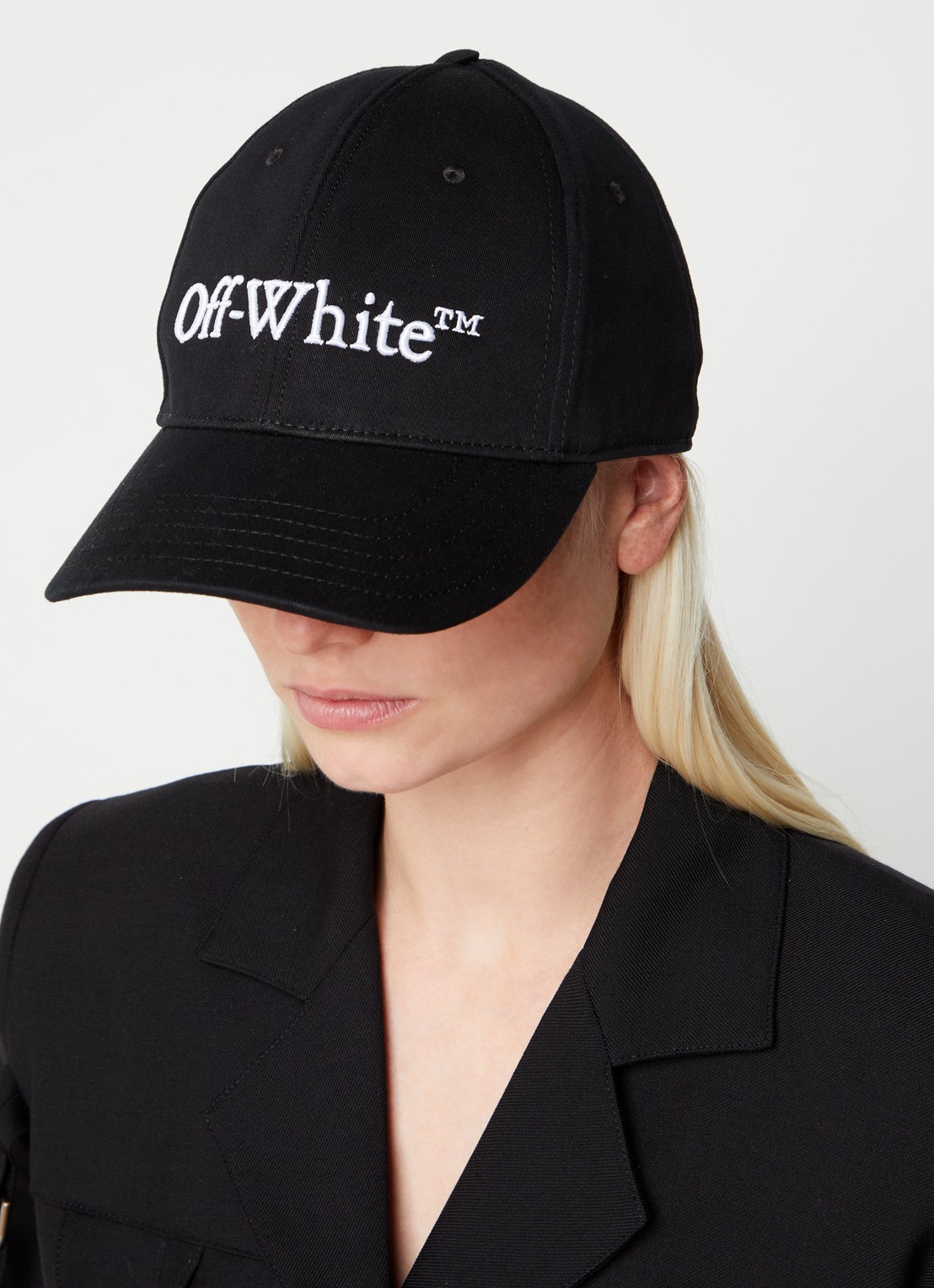 Off-White Bookish Drill pet met logoborduring - voorkant 2 zwart