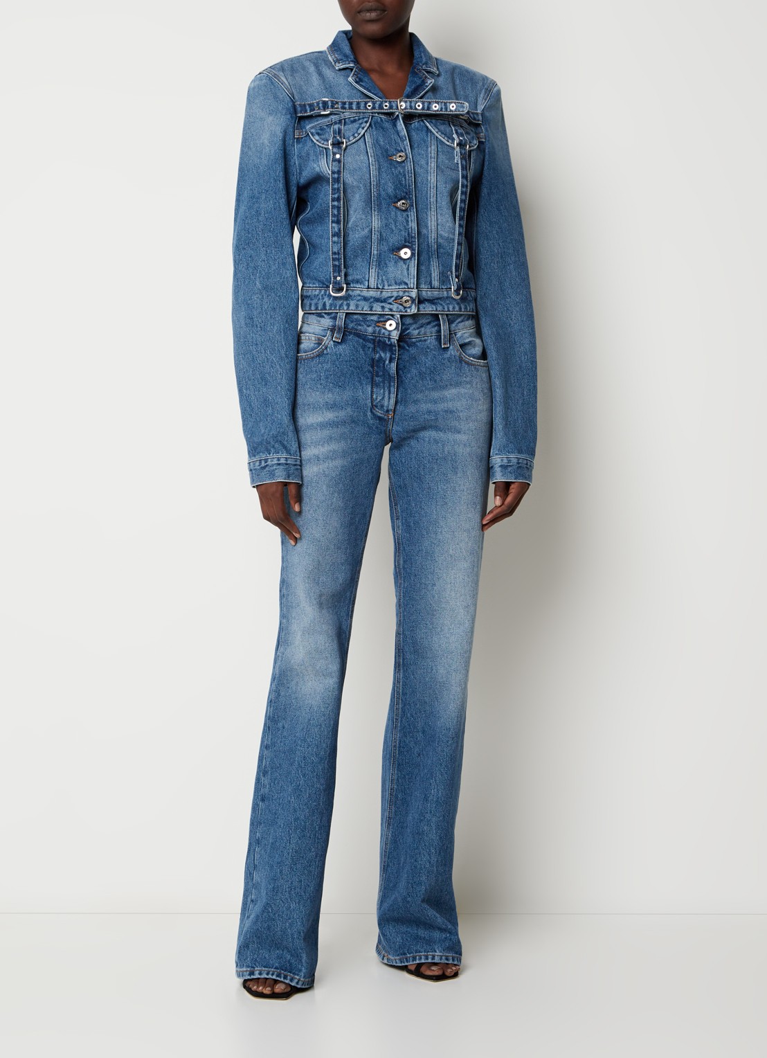 Off-White Cargo cropped spijkerjas met schoudervulling - voorkant 3 indigo