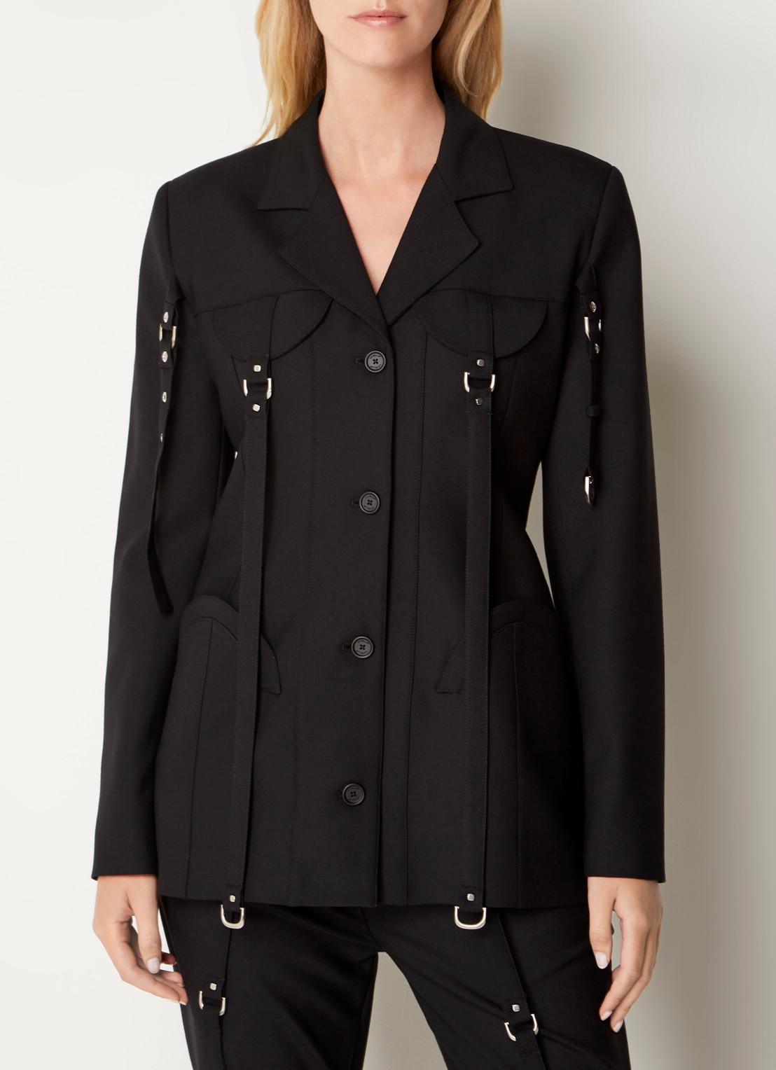 Off-White Cargo jack in wolblend met schoudervulling - detail 3 zwart