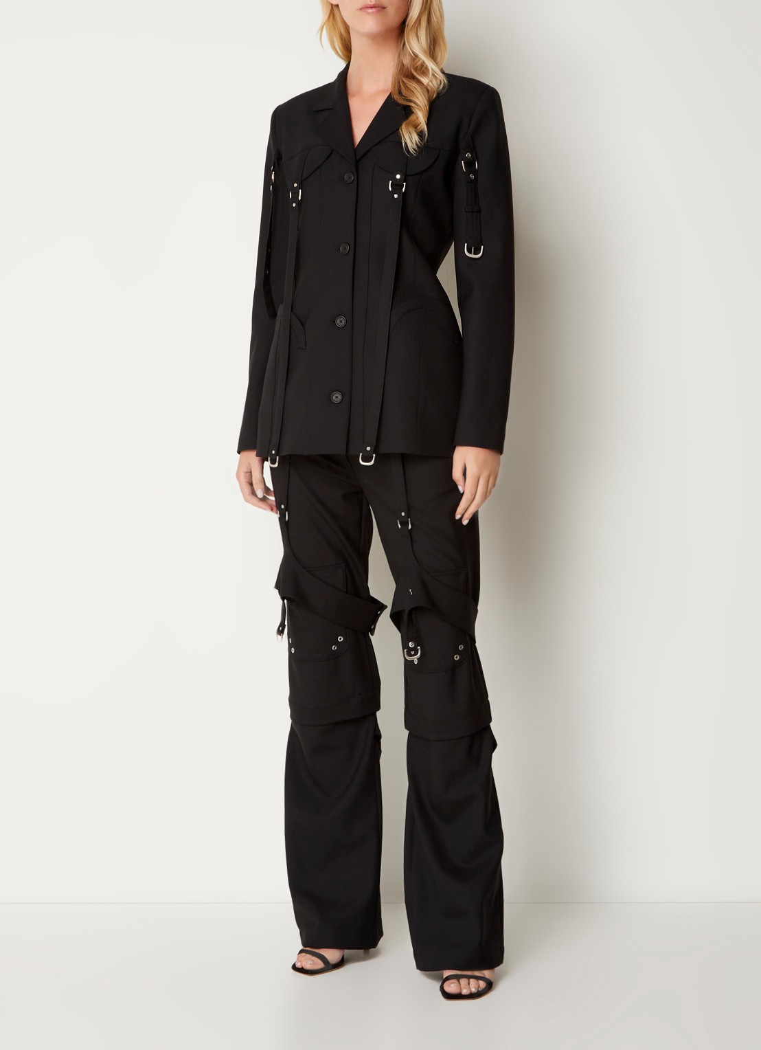 Off-White Cargo jack in wolblend met schoudervulling - voorkant 2 zwart