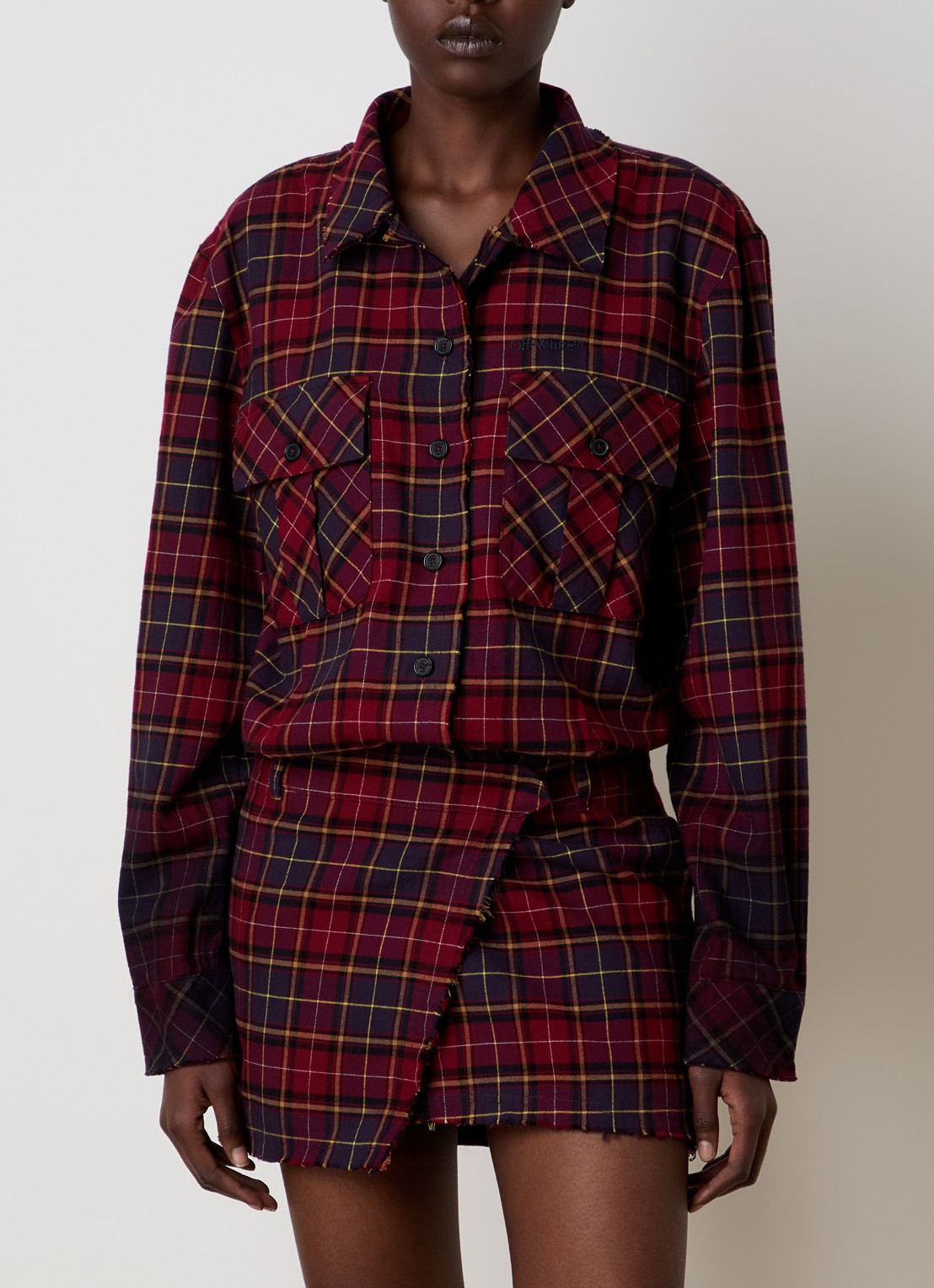 Off-White Check blouse met ruitdessin - achterkant 3 bordeauxrood