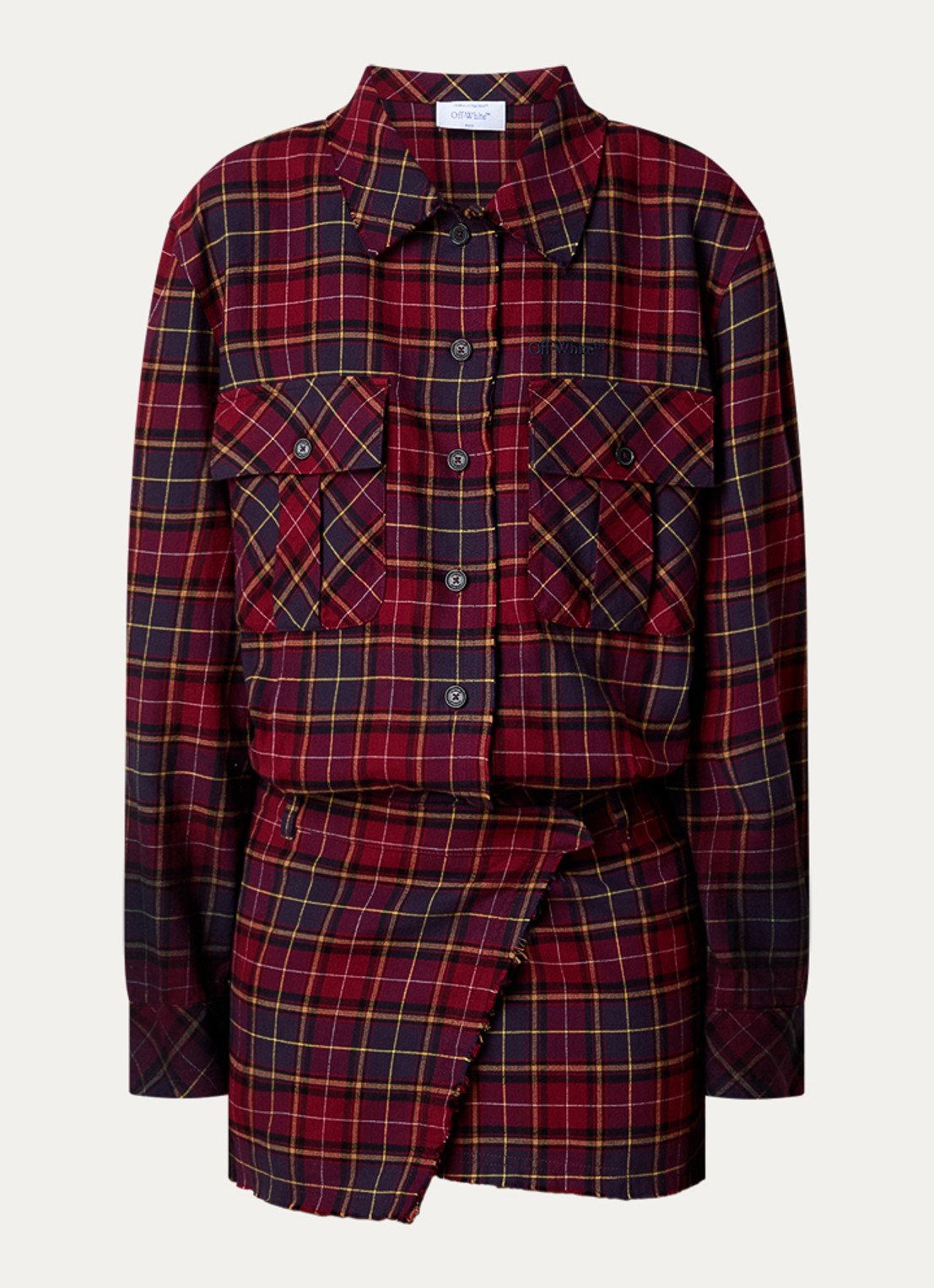 Off-White Check blouse met ruitdessin - voorkant 4 bordeauxrood