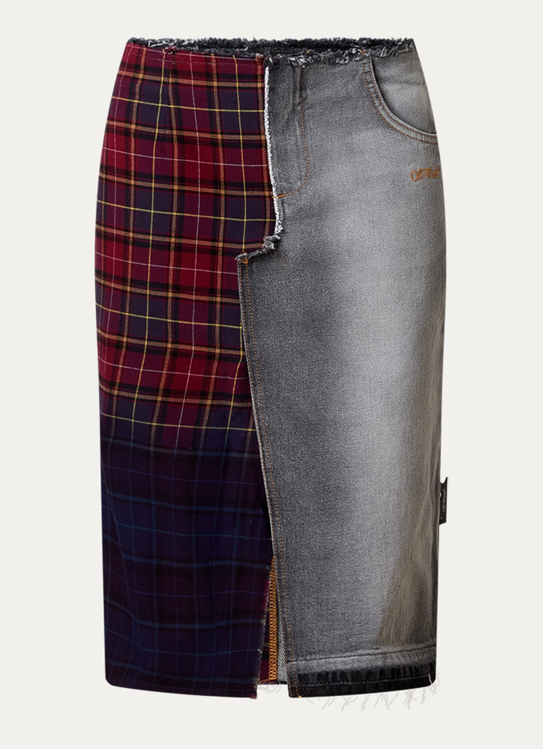 Off-White Check high waist midi spijkerrok met ruitdessin - voorkant zwart