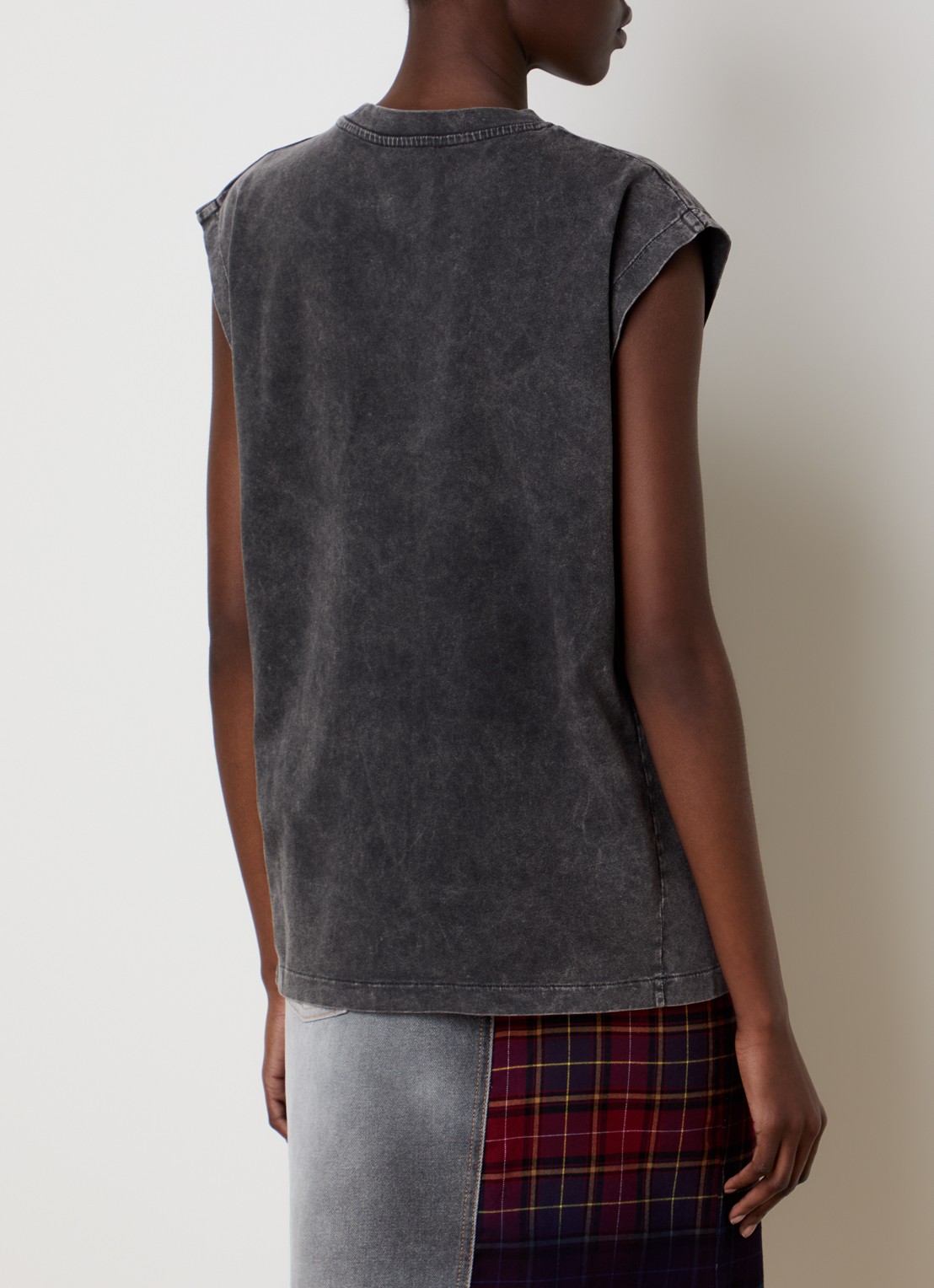 Off-White Check T-shirt met logo - achterkant 3 antraciet