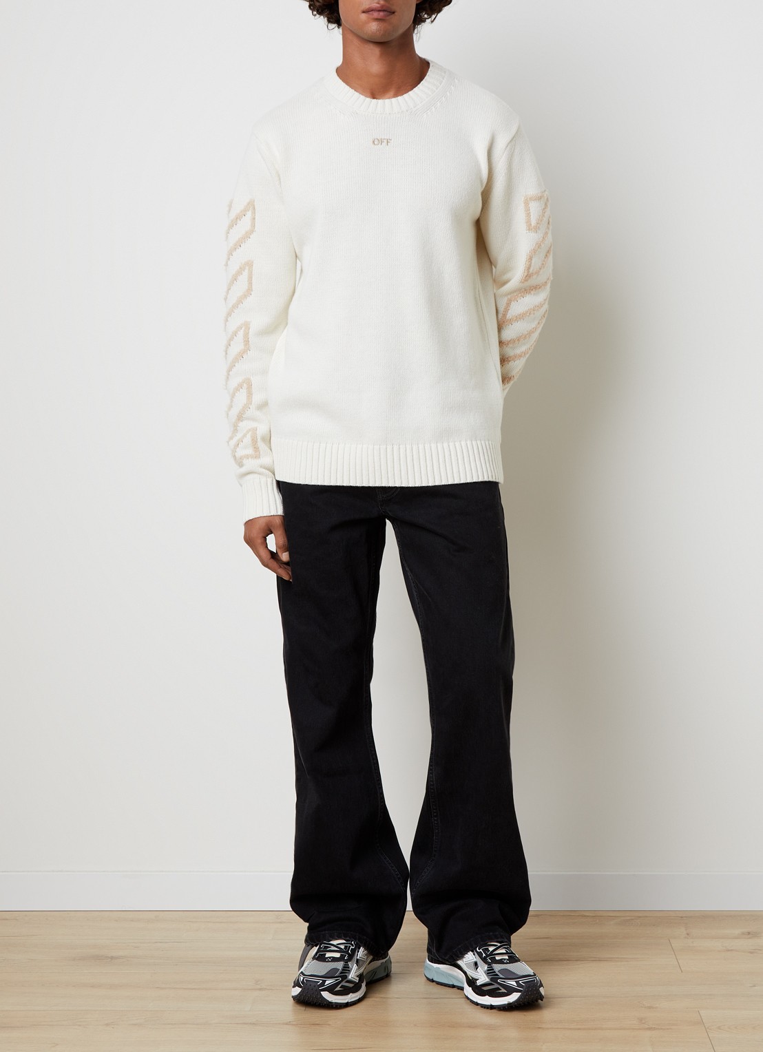 Off-White Diag arrow fijngebreide trui in wolblend - voorkant 5 beige