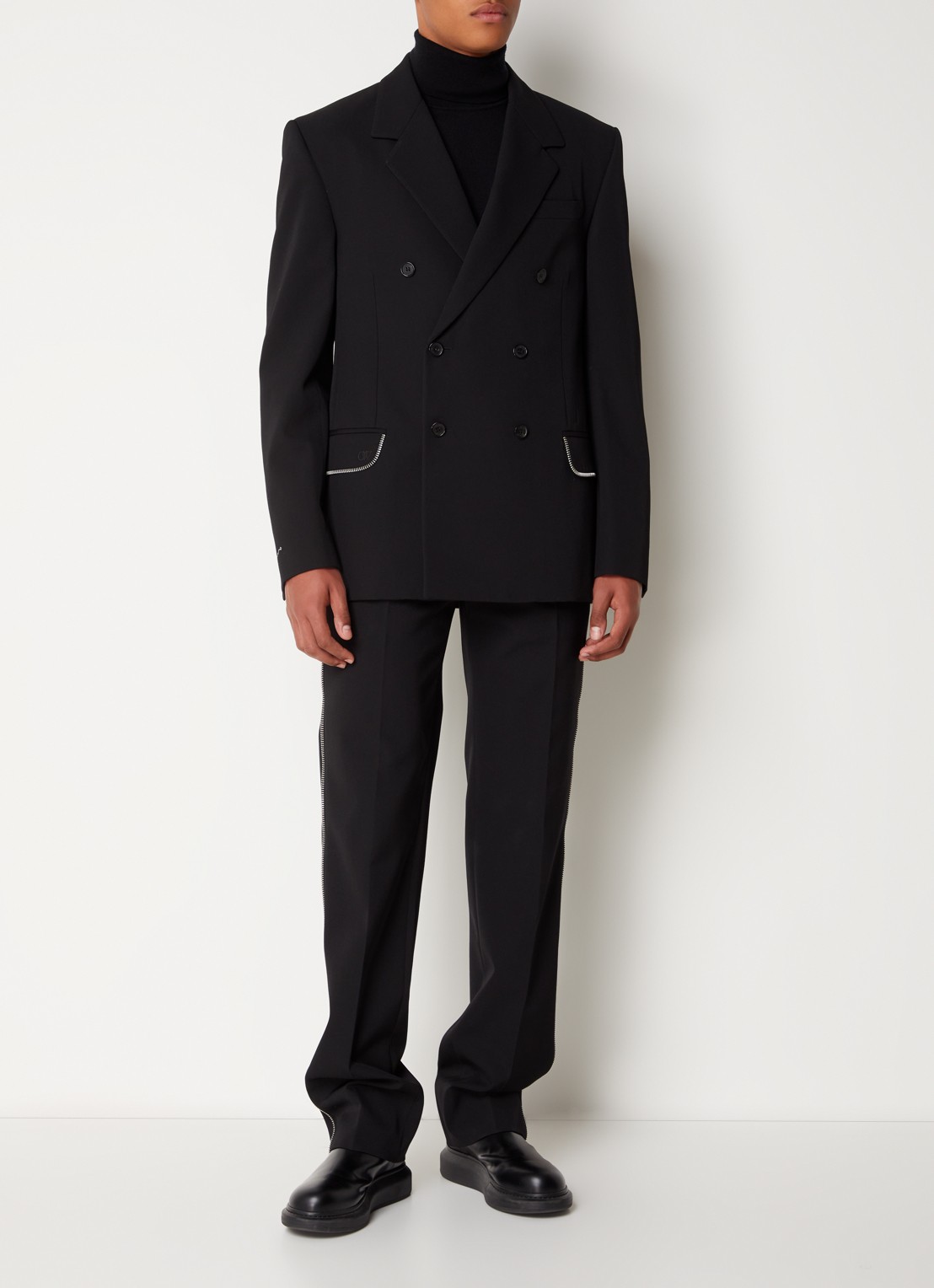 Off-White Double-breasted regular fit colbert van wol met ritsdetail - voorkant 5 zwart