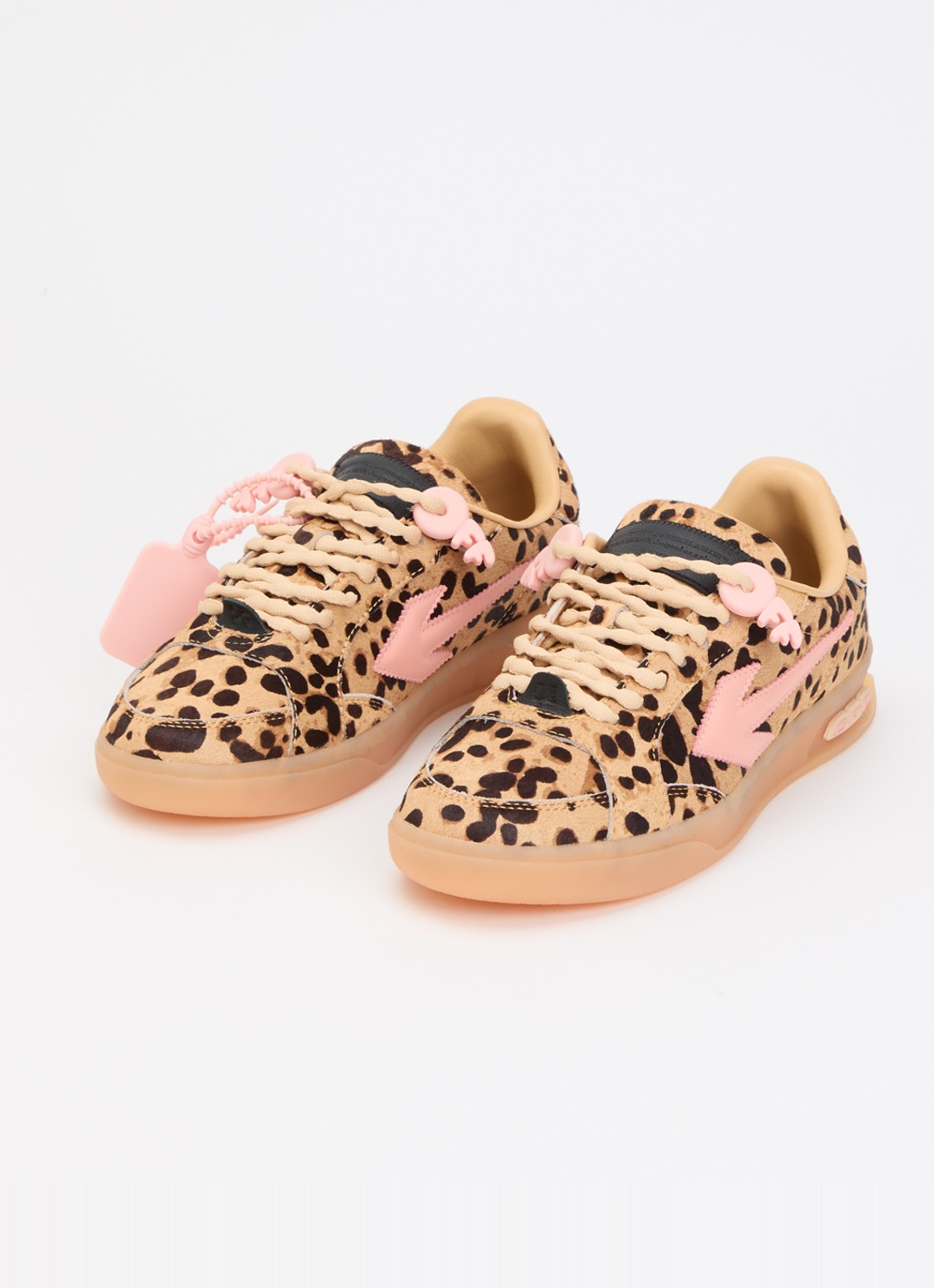 Off-White End Of Play sneaker van leer met ponyhair - detail camel