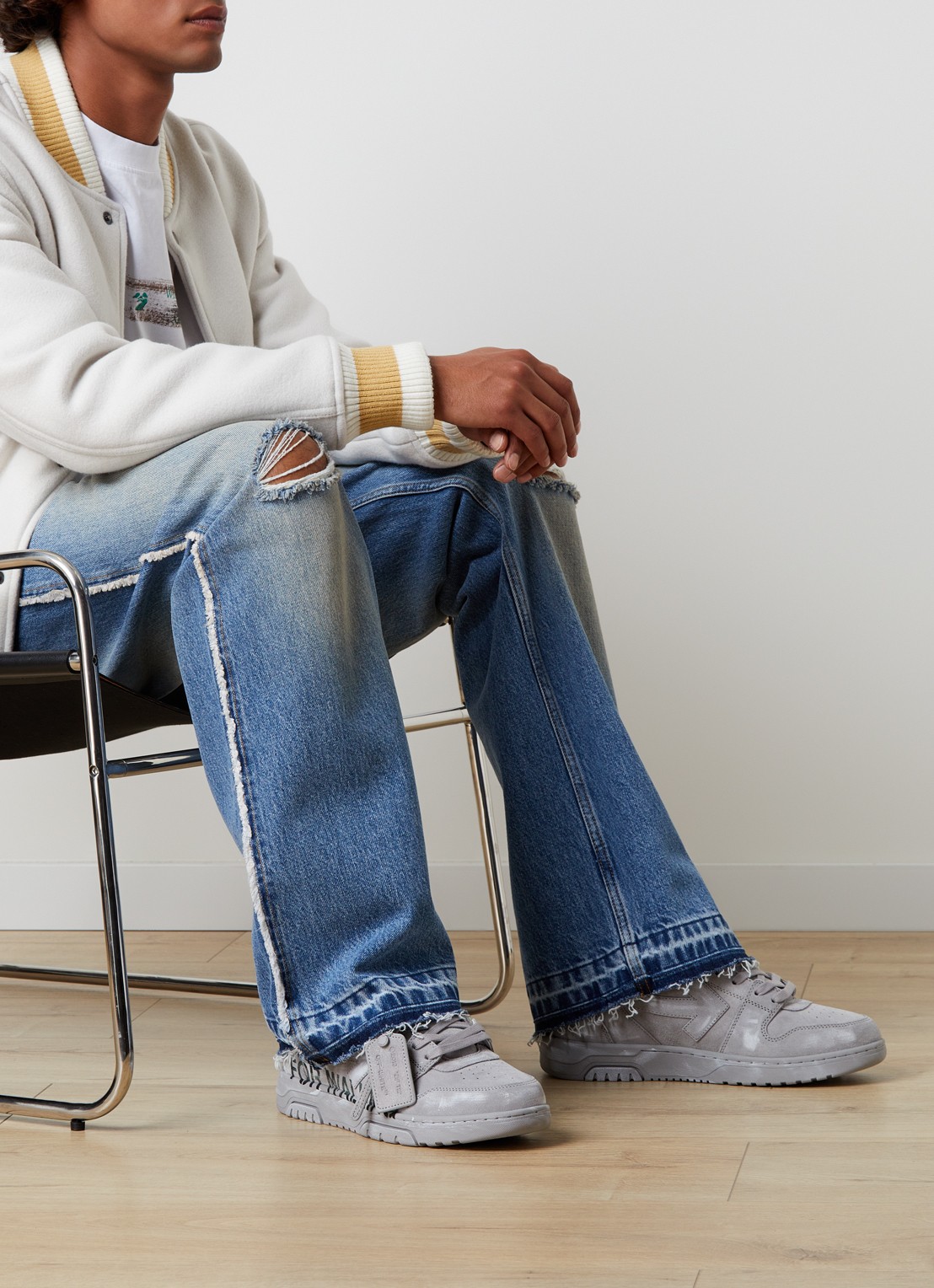 Off-White For Walking sneaker van suède - voorkant 2 grijs