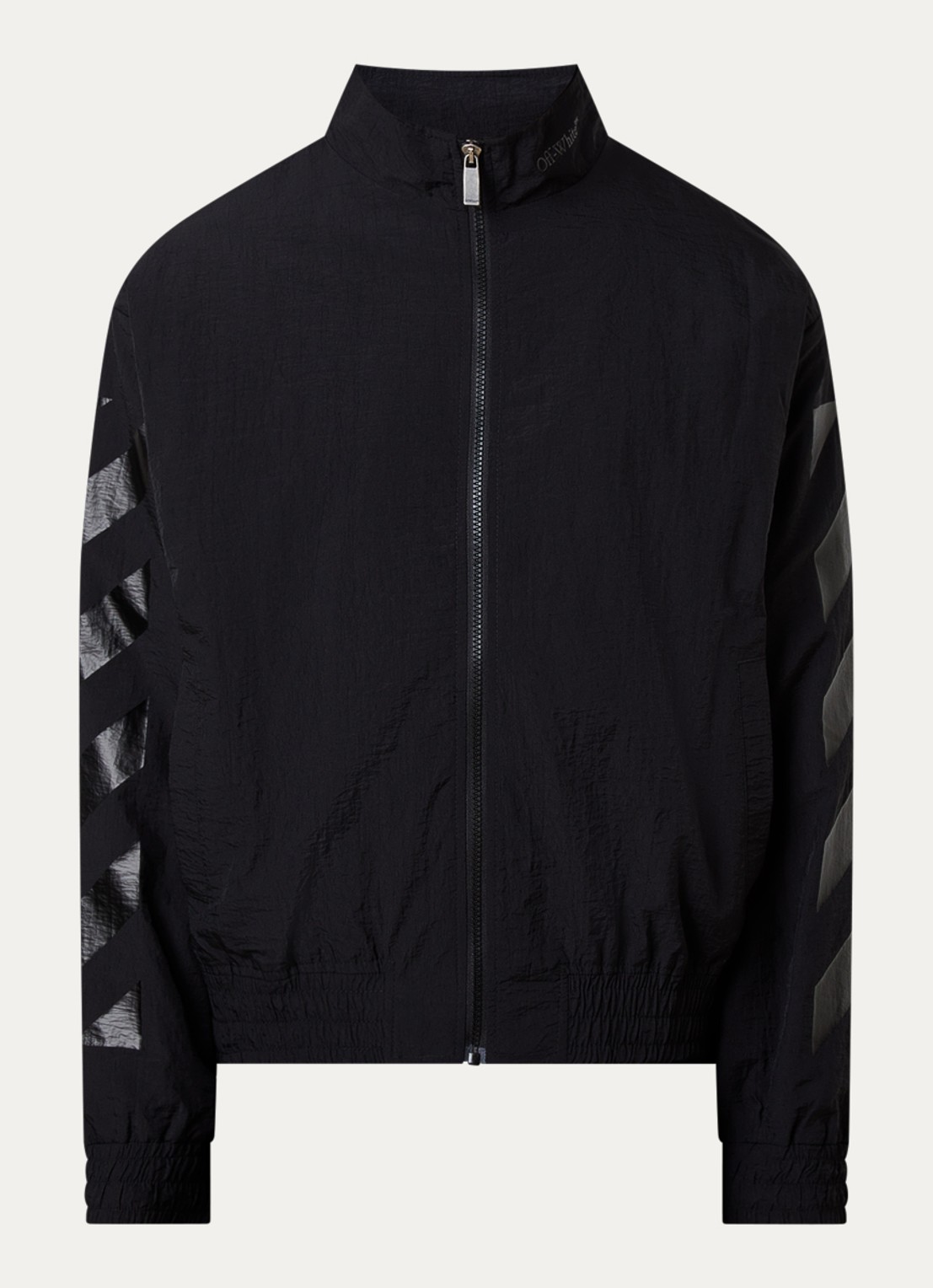Off-White Glossy arrow jack met backprint en steekzakken - voorkant zwart