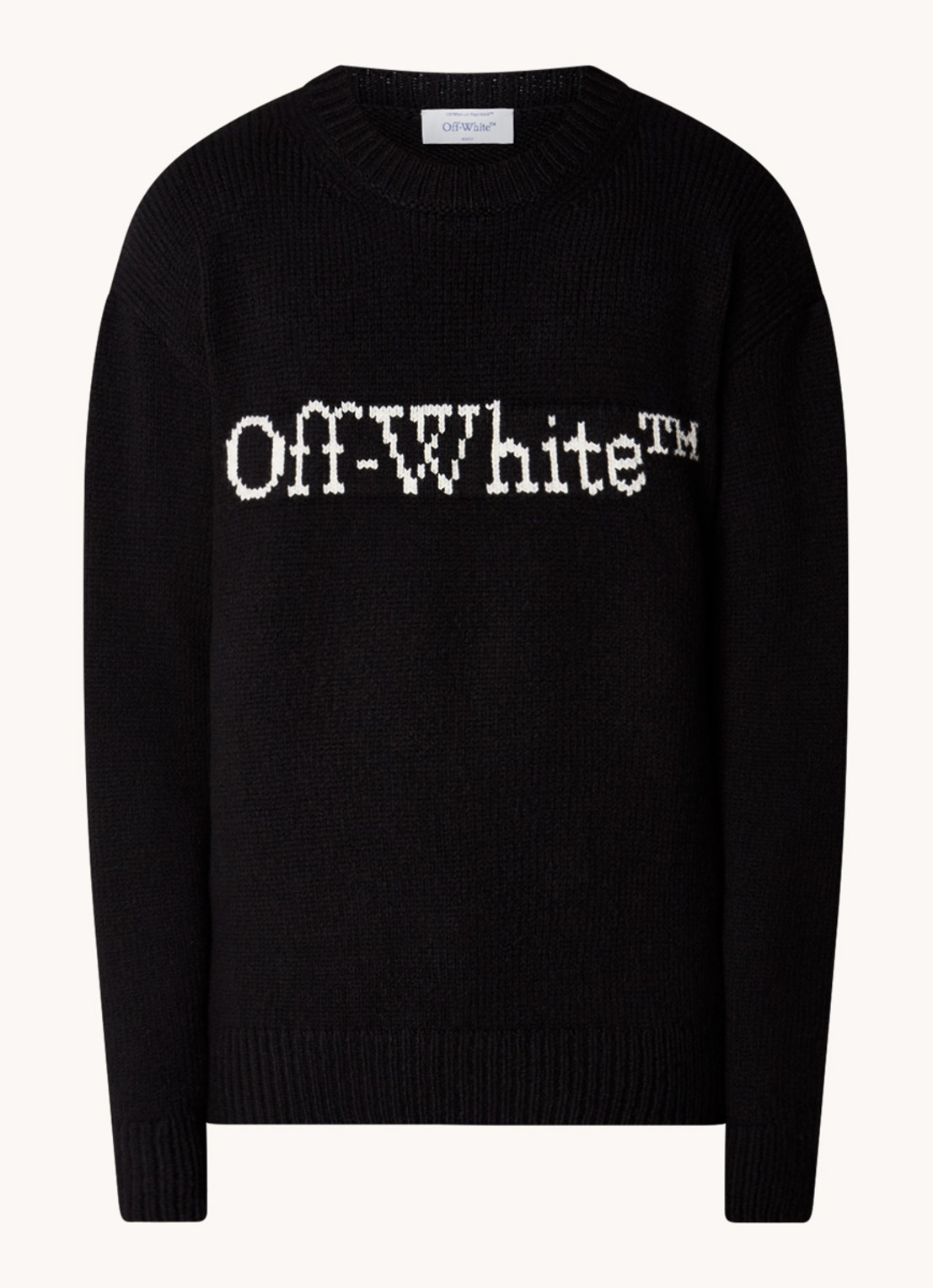 Off-White Grofgebreid trui in wolblend met ingebreid logo - voorkant 2 zwart