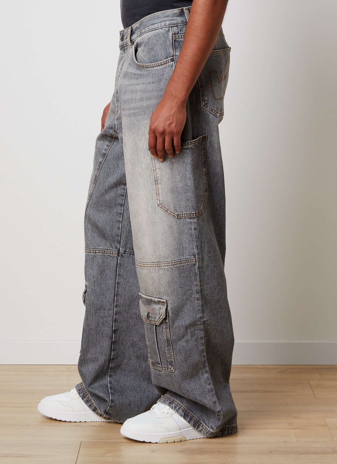 Off-White Half Arrow Cargo wide leg jeans met klepzakken - detail 4 grijs