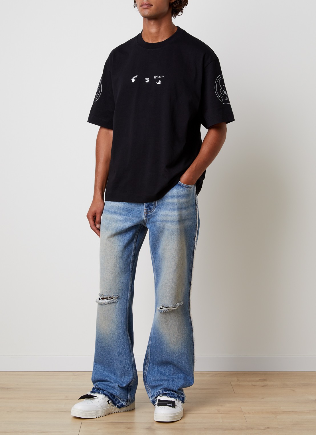 Off-White Half Arrow loose fit jeans met destroyed afwerking en backprint - voorkant 6 indigo