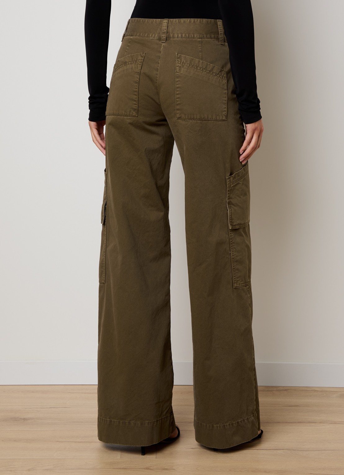 Off-White High waist loose fit broek met opgestikte zakken - achterkant mosgroen