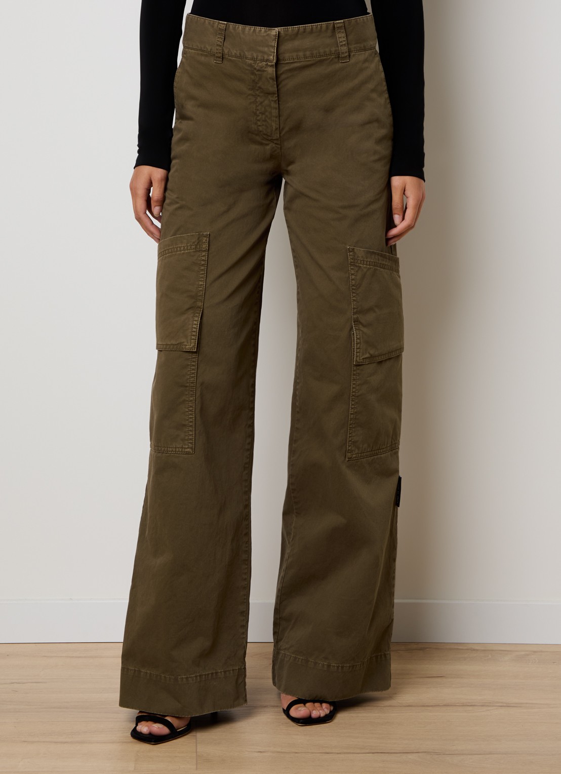 Off-White High waist loose fit broek met opgestikte zakken - detail 2 mosgroen