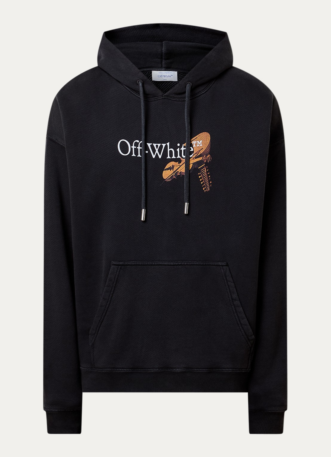 Off-White Hoodie met logo- en backprint - voorkant zwart