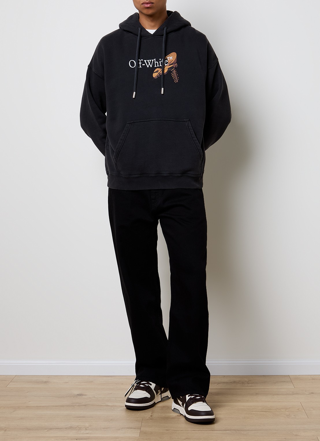 Off-White Hoodie met logo- en backprint - voorkant 2 zwart