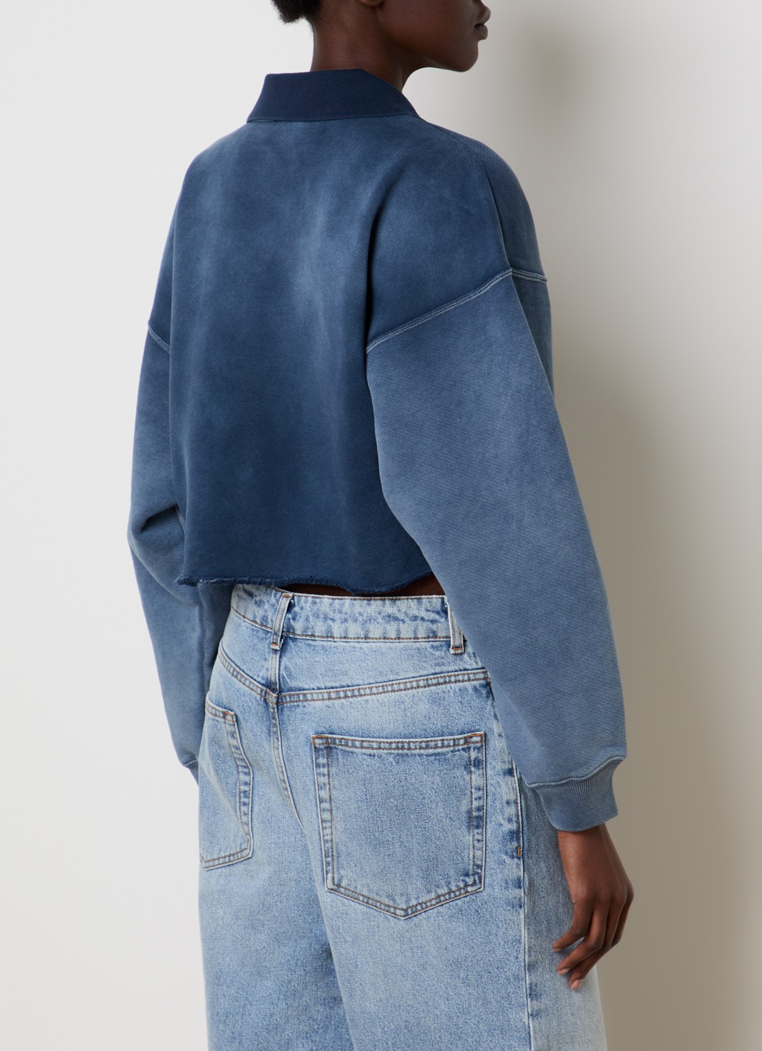 Off-White Laundry cropped polo met logo - achterkant 5 staalblauw