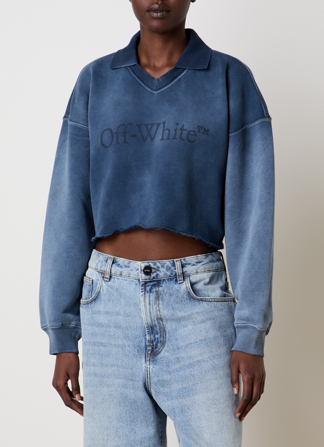 Off-White Laundry cropped polo met logo - detail 3 staalblauw
