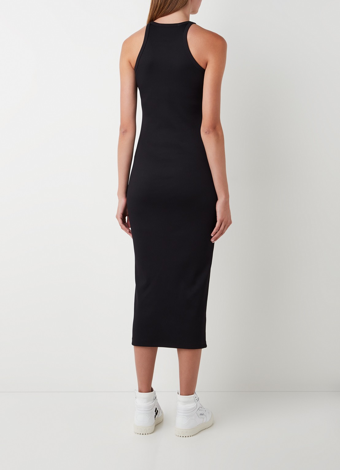 Off-White Lux midi jurk met logoprint en ribstructuur - achterkant 4 zwart