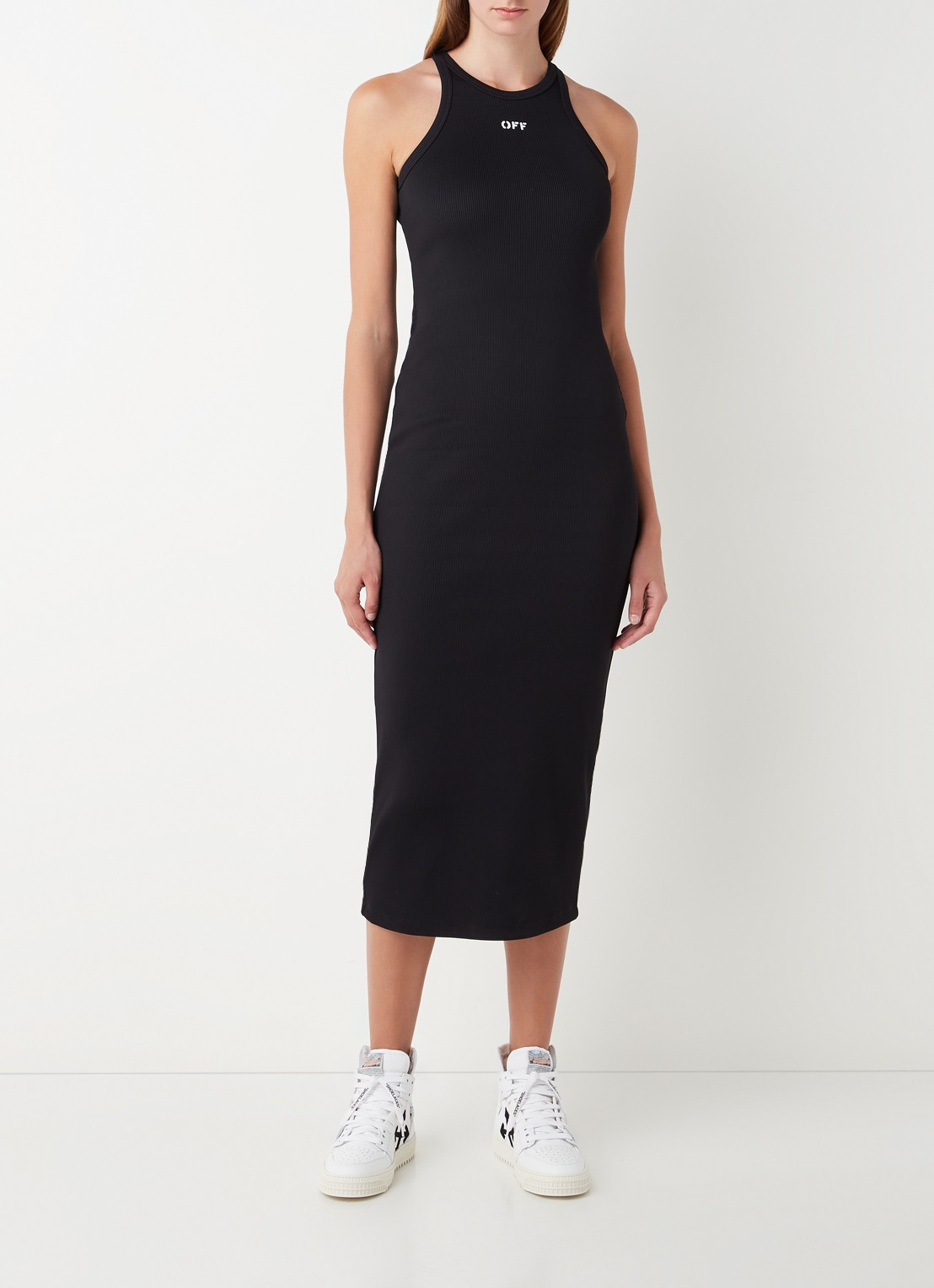 Off-White Lux midi jurk met logoprint en ribstructuur - detail 3 zwart