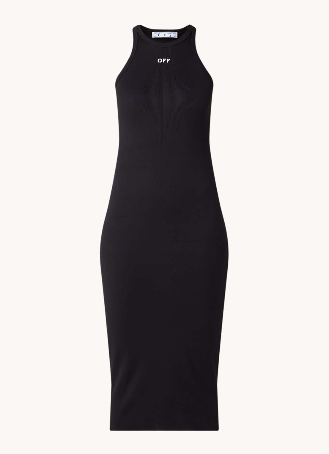 Off-White Lux midi jurk met logoprint en ribstructuur - voorkant zwart
