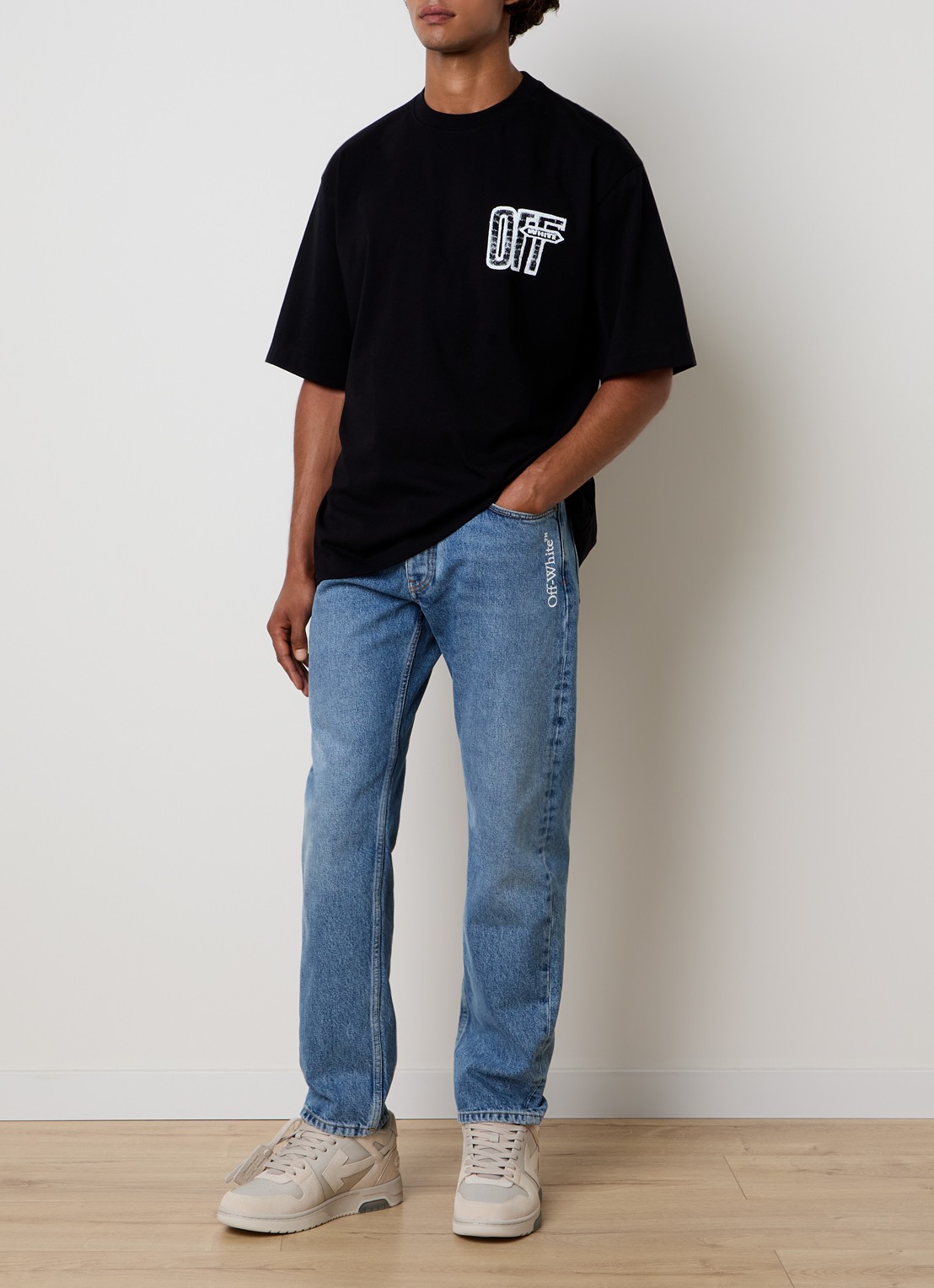 Off-White Motion T-shirt met logo- en backprint - voorkant 5 zwart