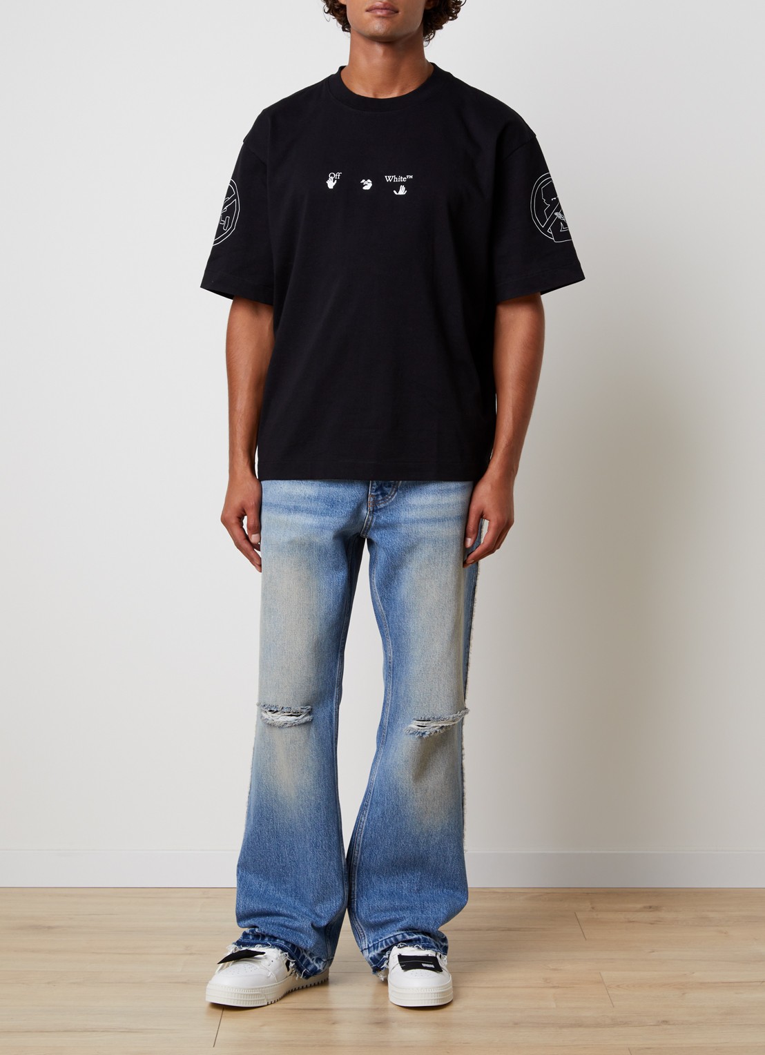 Off-White Neighbourhood Skate T-shirt met logo- en backprint - voorkant 5 zwart