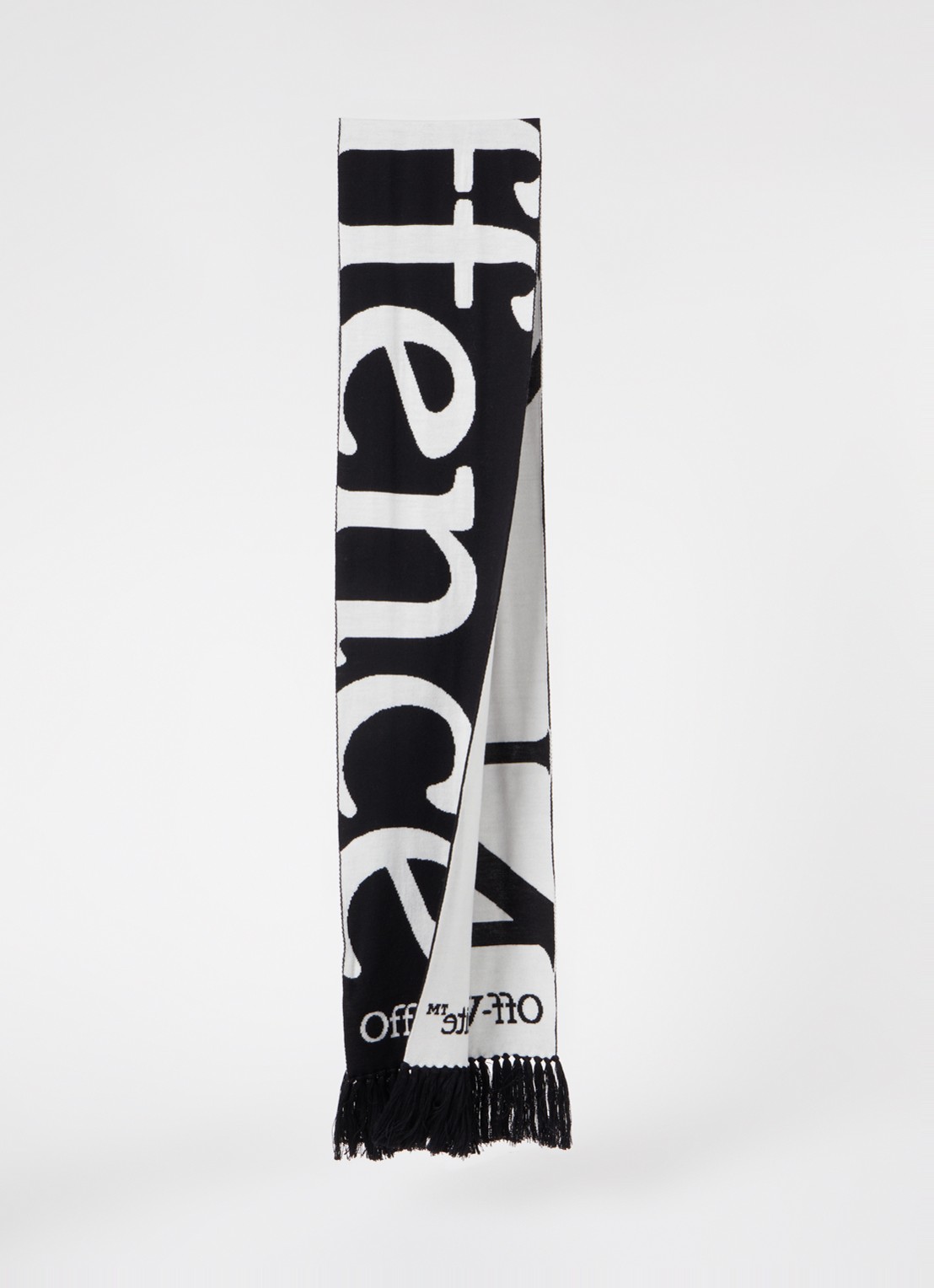 Off-White No Offence sjaal van scheerwol met logo 220 x 25 cm - detail zwart