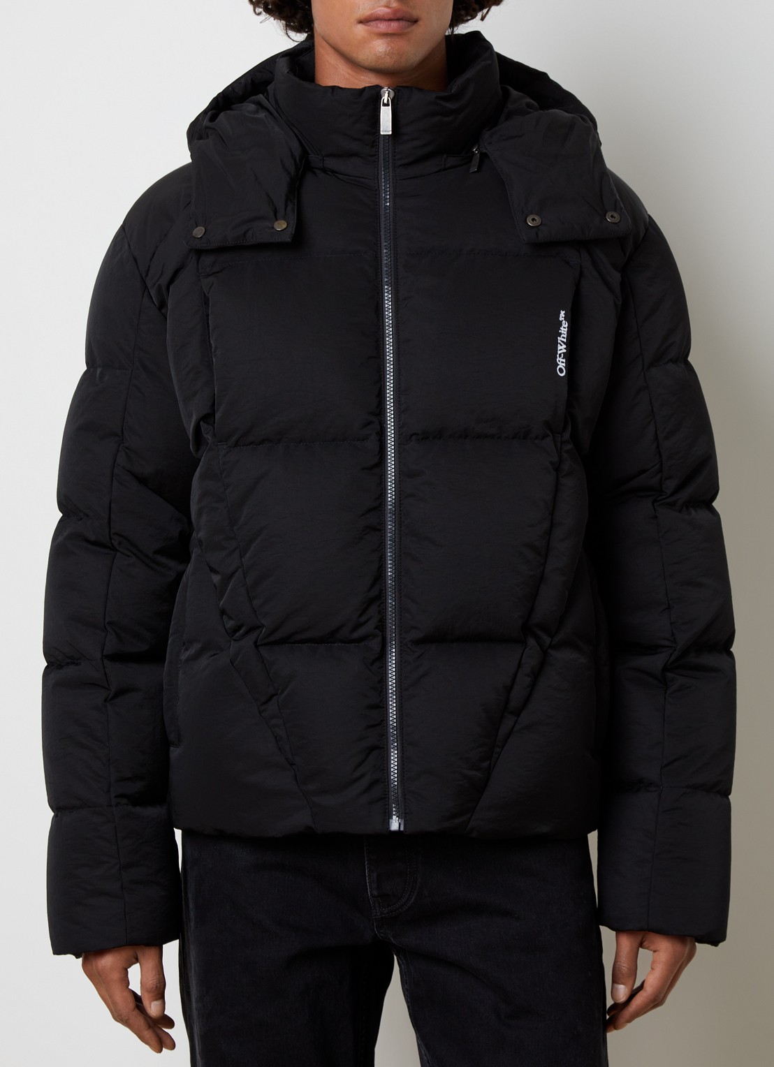 Off-White Nyl puffer jack met logo en steekzakken - detail 4 zwart